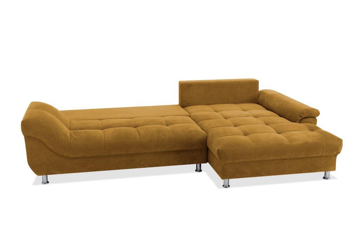 Rohová sedačka ERICE, pravá tmavě žlutá - tmavě žlutá/barvy chromu, Design, textil/plast (312/198cm)