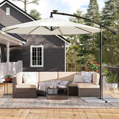 Led Sonnenschirm Beige Schwarz Bxl: 300x300 Cm - Beige/Schwarz, Basics, Textil/Metall (300/300cm) - Modante