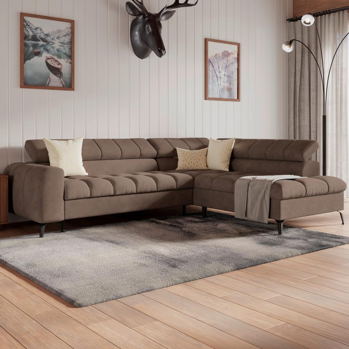 Ecksofa Volf Rechts New Braun, S: 261x203 cm - Schwarz/Braun, Trend, Kunststoff/Textil (261/203cm)