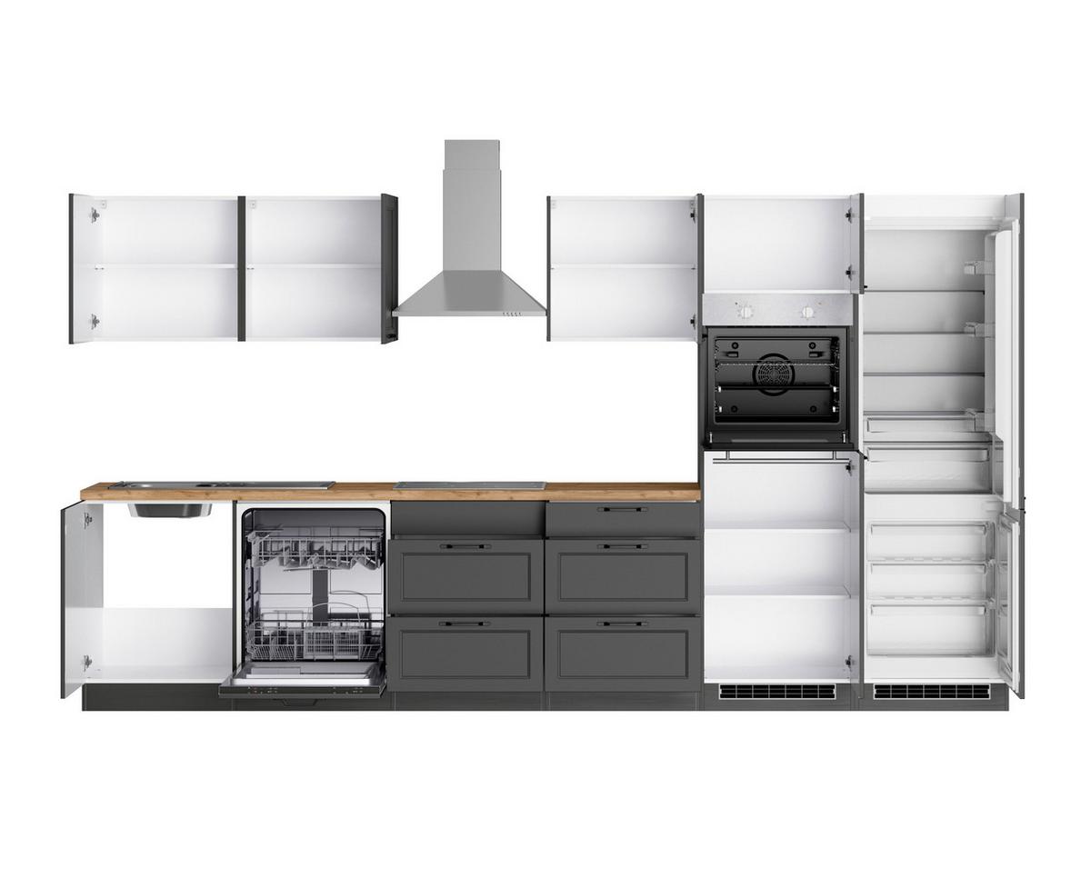 Küchenzeile Meran Mit Geräten B: 360 Cm Grau/eiche Dekor - Eiche Wotan/Grau, LIFESTYLE, Holzwerkstoff (360cm) - Held