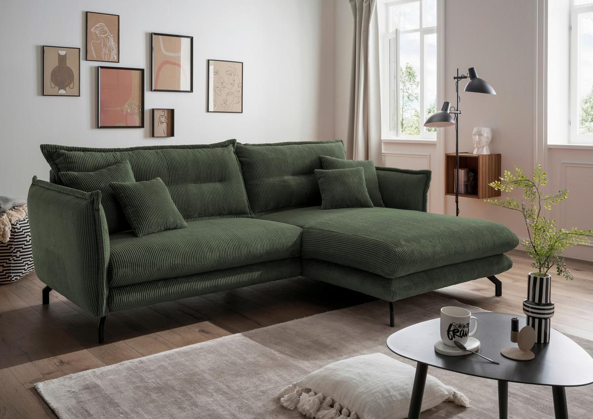 Ecksofa Lava Grün S: 255/180 cm - Schwarz/Grün, MODERN, Textil (255/180cm) - Livetastic