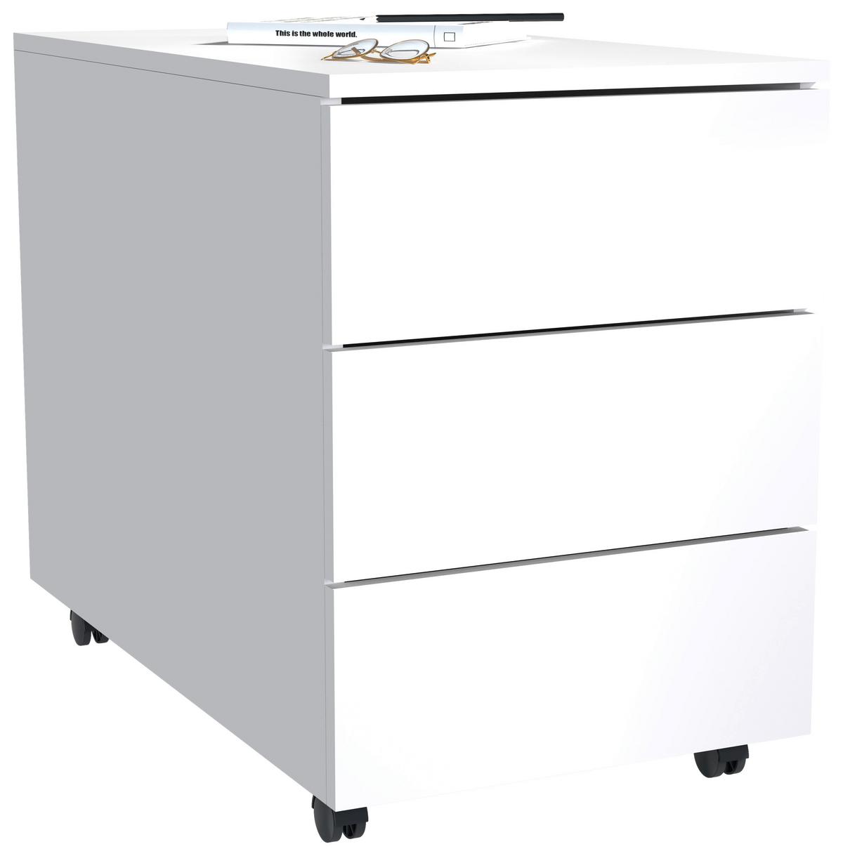 Rollcontainer Weiß Dalrosa 39x55x70 Cm - Weiß, MODERN, Holzwerkstoff (39/55/70cm) - MID.YOU