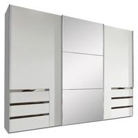 Schwebetürenschrank Mit Spiegel + Laden 300cm Level 36a, Weiß - Silberfarben/Weiß, MODERN, Glas/Holzwerkstoff (300/216/65cm) - MID.YOU