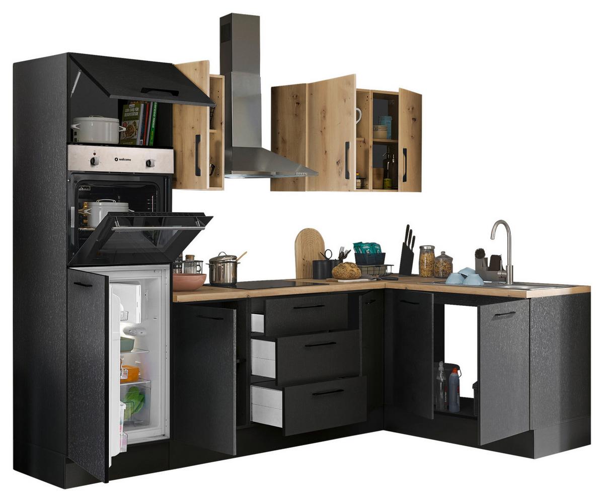 Eckküche Turin Schwarz/Eiche Dekor 270x165 cm - Schwarz/Eiche Artisan, Basics, Holzwerkstoff (270/165cm) - MID.YOU