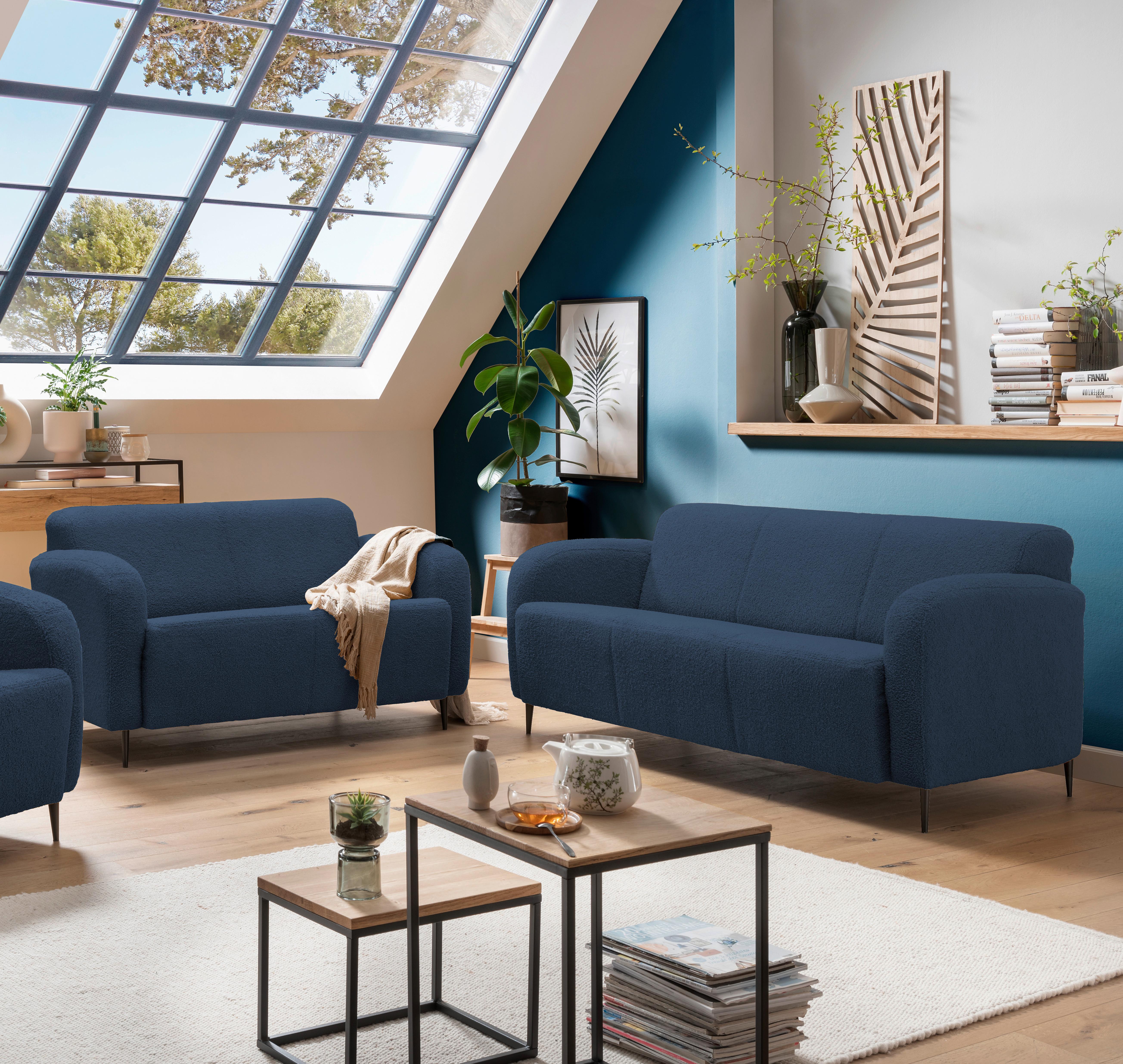 Sitzgarnitur 2-Tlg. Marone Blau - Blau/Schwarz, MODERN, Textil (180/76/90cm) - Livetastic