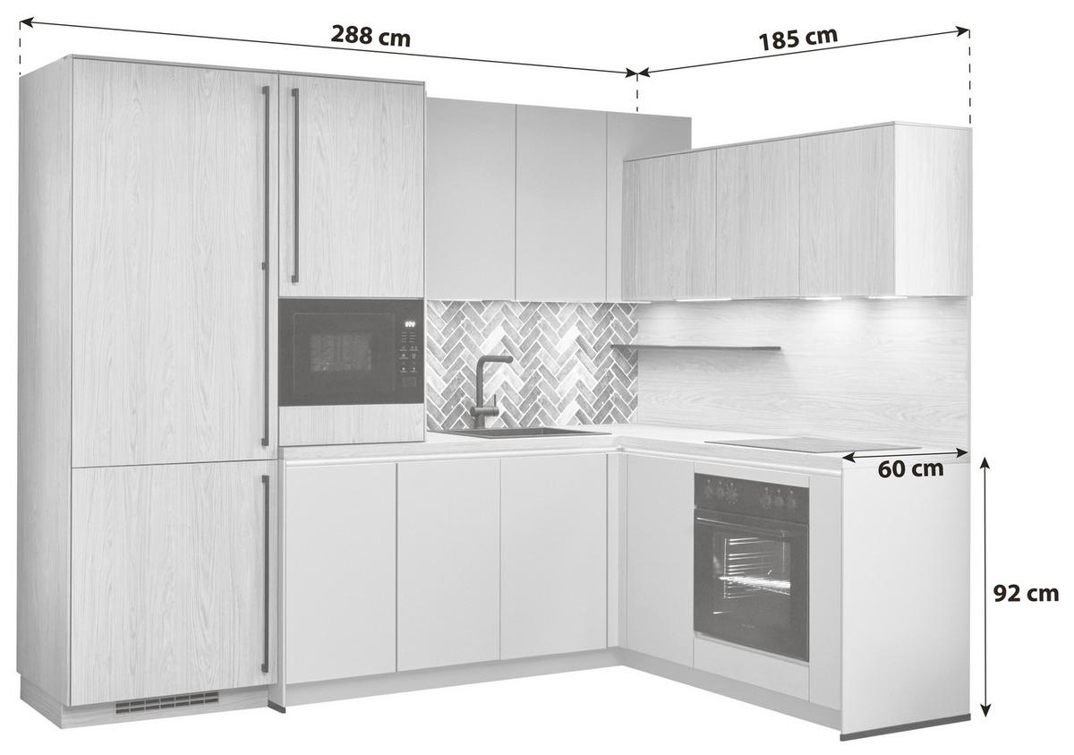 Eckküche Sidney/Singapur - Sandfarben/Eichefarben, Basics, Holzwerkstoff (288/185cm) - Vertico