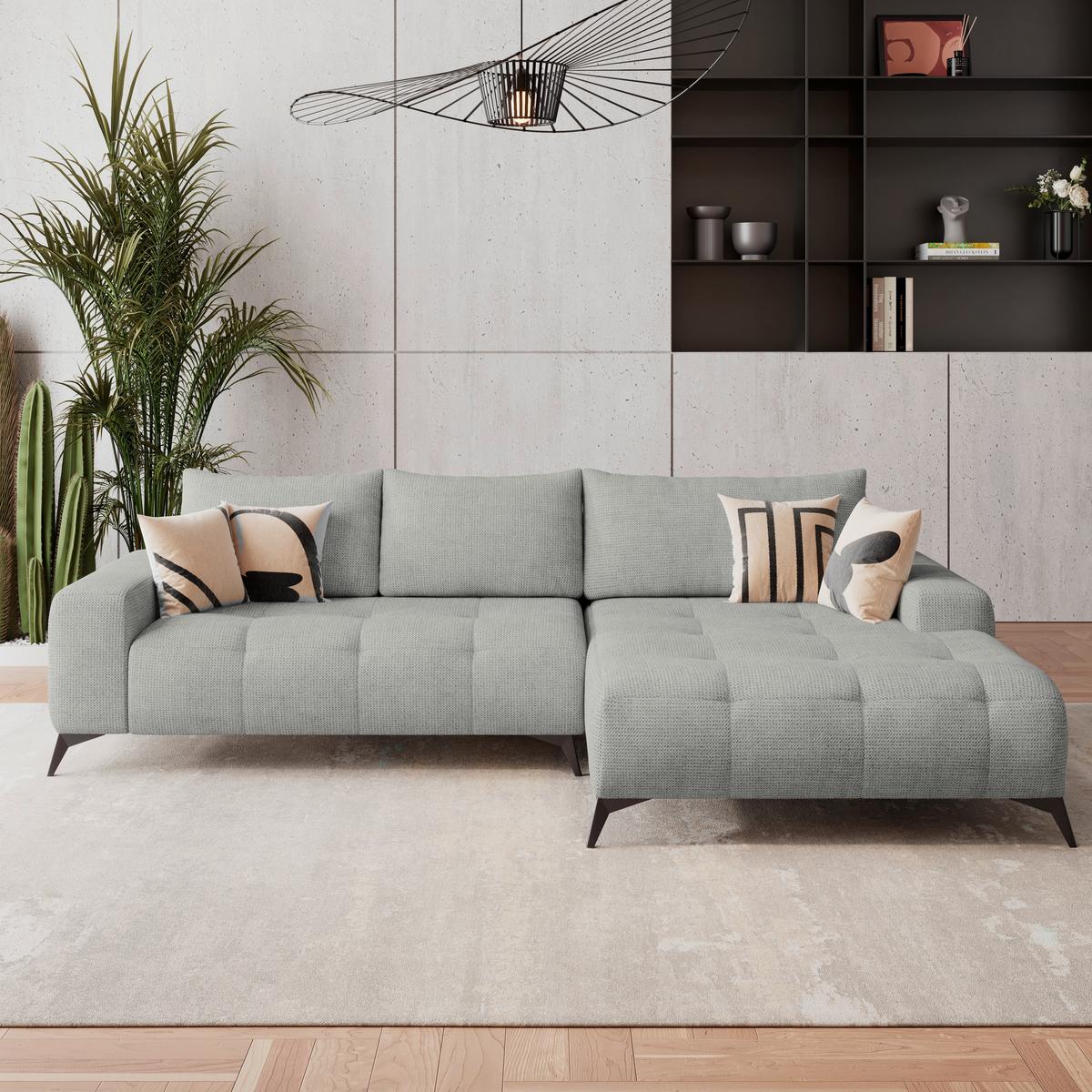 Ecksofa mit Schlaffunktion & Bettkasten Mauro Hellgrau - Hellgrau/Schwarz, Trend, Textil (290/175cm) - Luca Bessoni