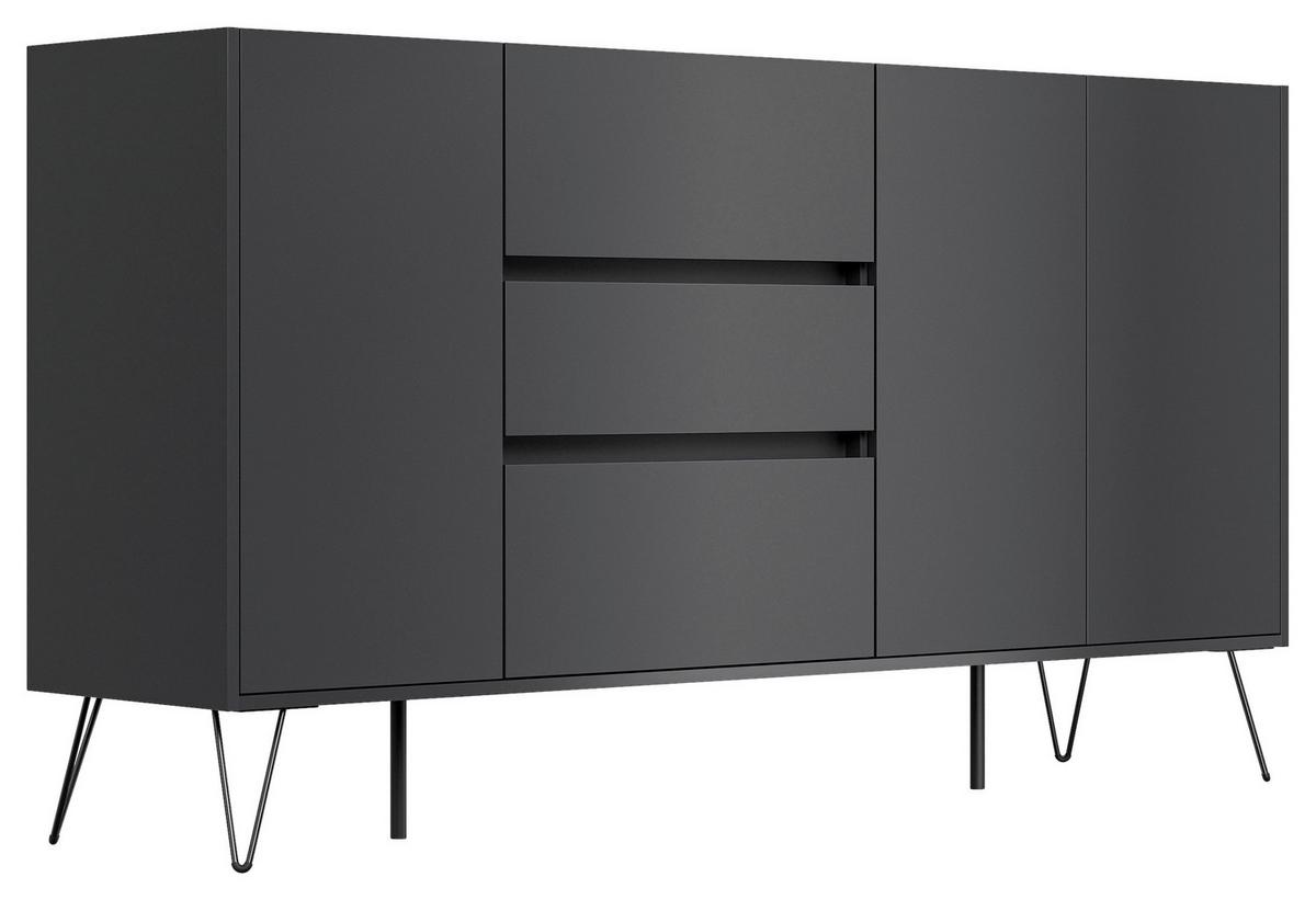 Sideboard Posseik Industrial Eichefarben/graphitf. B: 177cm - Eichefarben/Schwarz, Design, Holzwerkstoff (177/93,6/42cm) - P & B