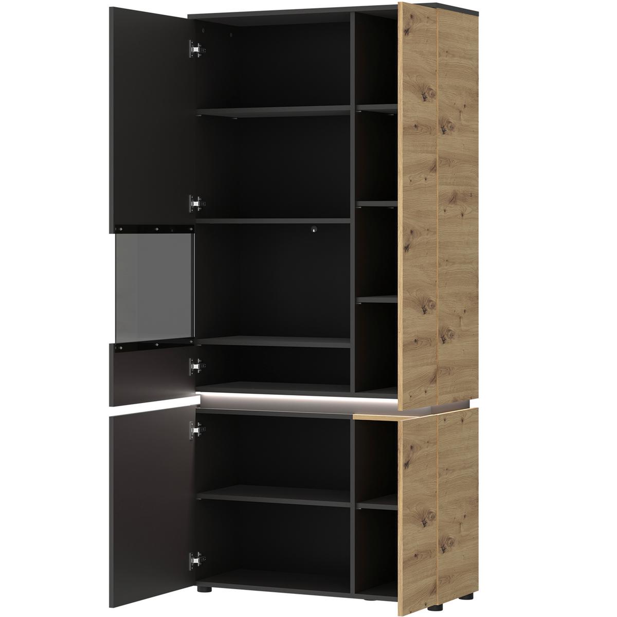 Vitrine Luci Grau Eiche Artisan/grau B: 90,4 Cm - Schwarz/Eiche Artisan, Trend, Glas/Holzwerkstoff (90,4/199/40cm) - MID.YOU