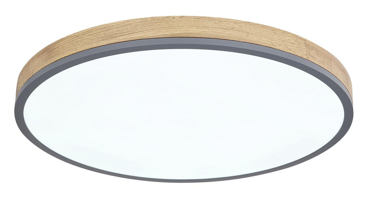 Led-deckenleuchte Ø 60 Cm Mit Farbtemperaturenwechsler - Opal/Graphitfarben, Natur, Holzwerkstoff/Kunststoff (60/8,5cm) - Globo