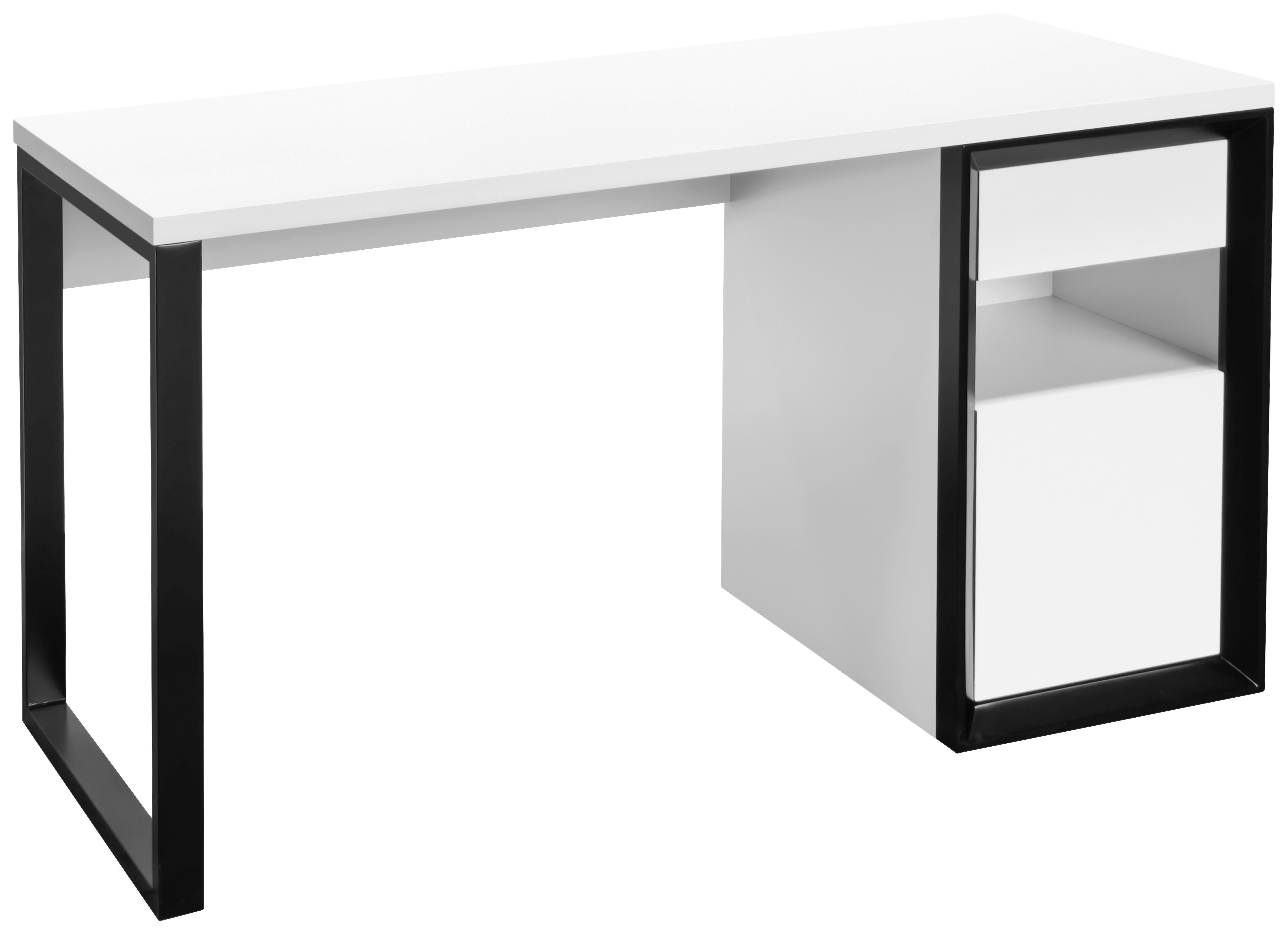 Schreibtisch Pluto Schwarz/Weiß L: 140 cm - Schwarz/Weiß, MODERN, Holzwerkstoff/Metall (140/59/76cm) - Livetastic