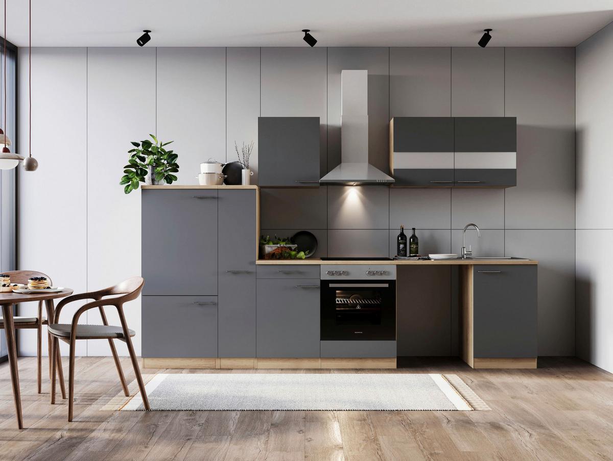 Küchenblock Merle Grau B: 310 Cm - Eichefarben/Grau, Basics, Glas/Holzwerkstoff (310cm) - Respekta