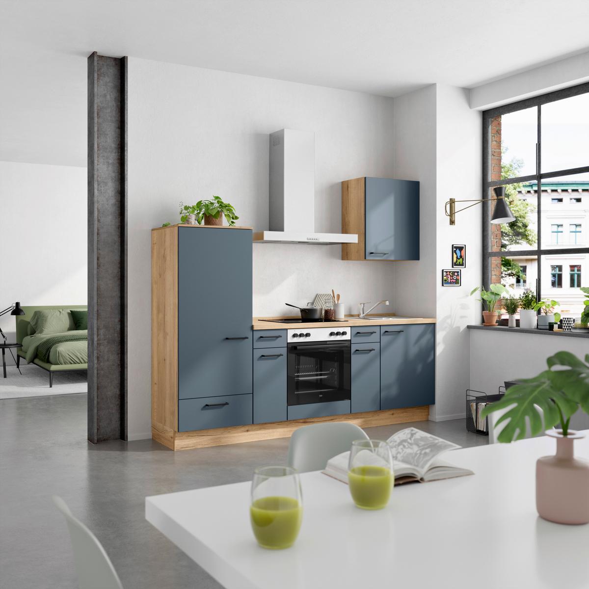 Küchenleerblock Easytouch Low-Line, L2 Links - Blau/Eichefarben, MODERN, Holzwerkstoff (240cm) - Nobilia