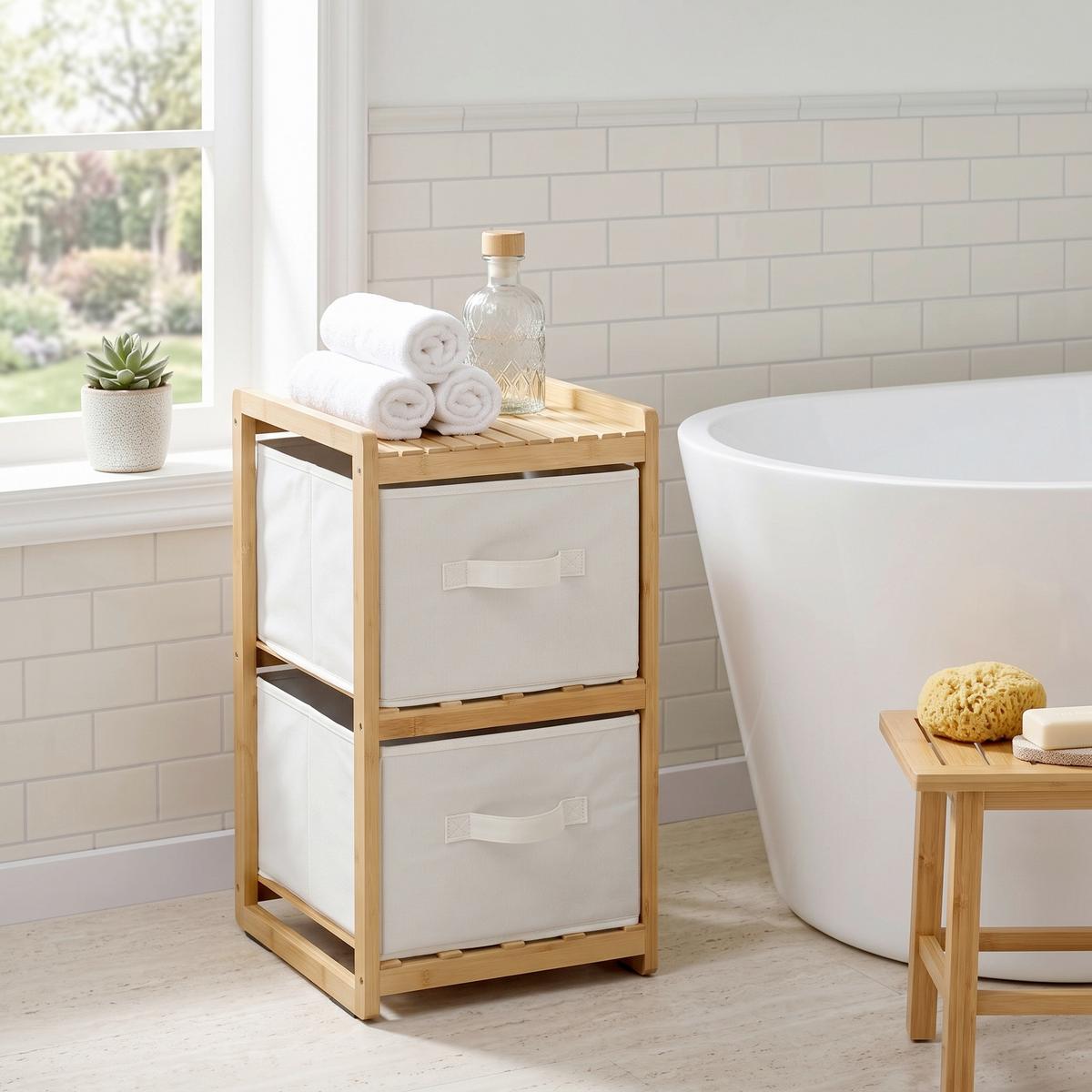 REGAL Bambus/Weiß B: 29,5cm - Naturfarben/Weiß, Basics, Naturmaterialien/Textil (29,5/57/33,5cm) - Kesper
