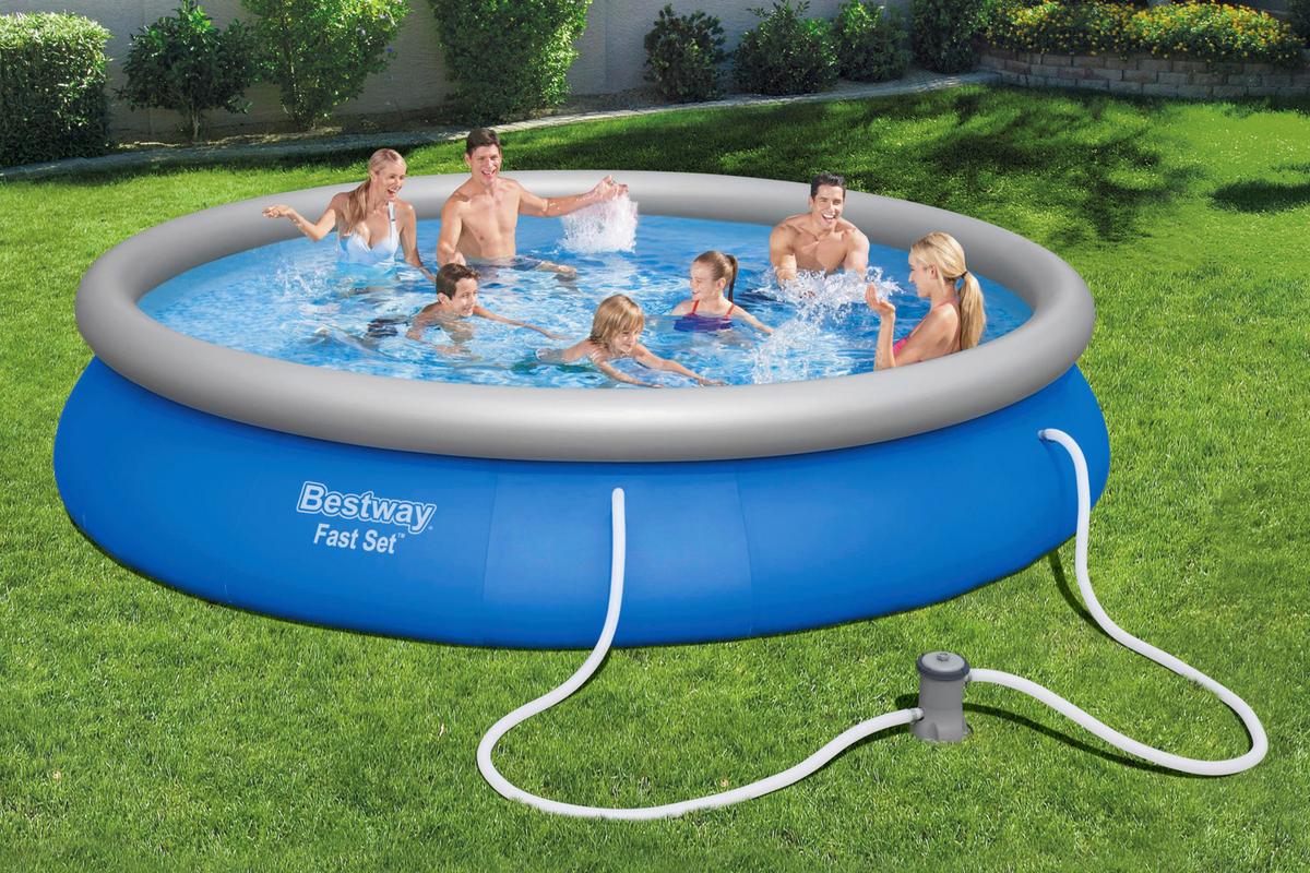 Aufstellpool Rund inkl. Pumpe D/H: 457x84 cm - Blau/Weiß, Kunststoff (457/84cm) - Bestway