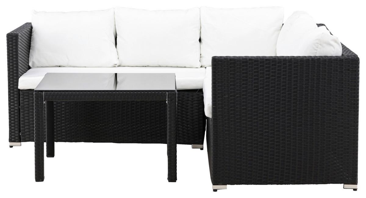 Loungegarnitur Kuba - Schwarz/Weiß, KONVENTIONELL, Glas/Kunststoff (59/180/64cm) - Gardenson
