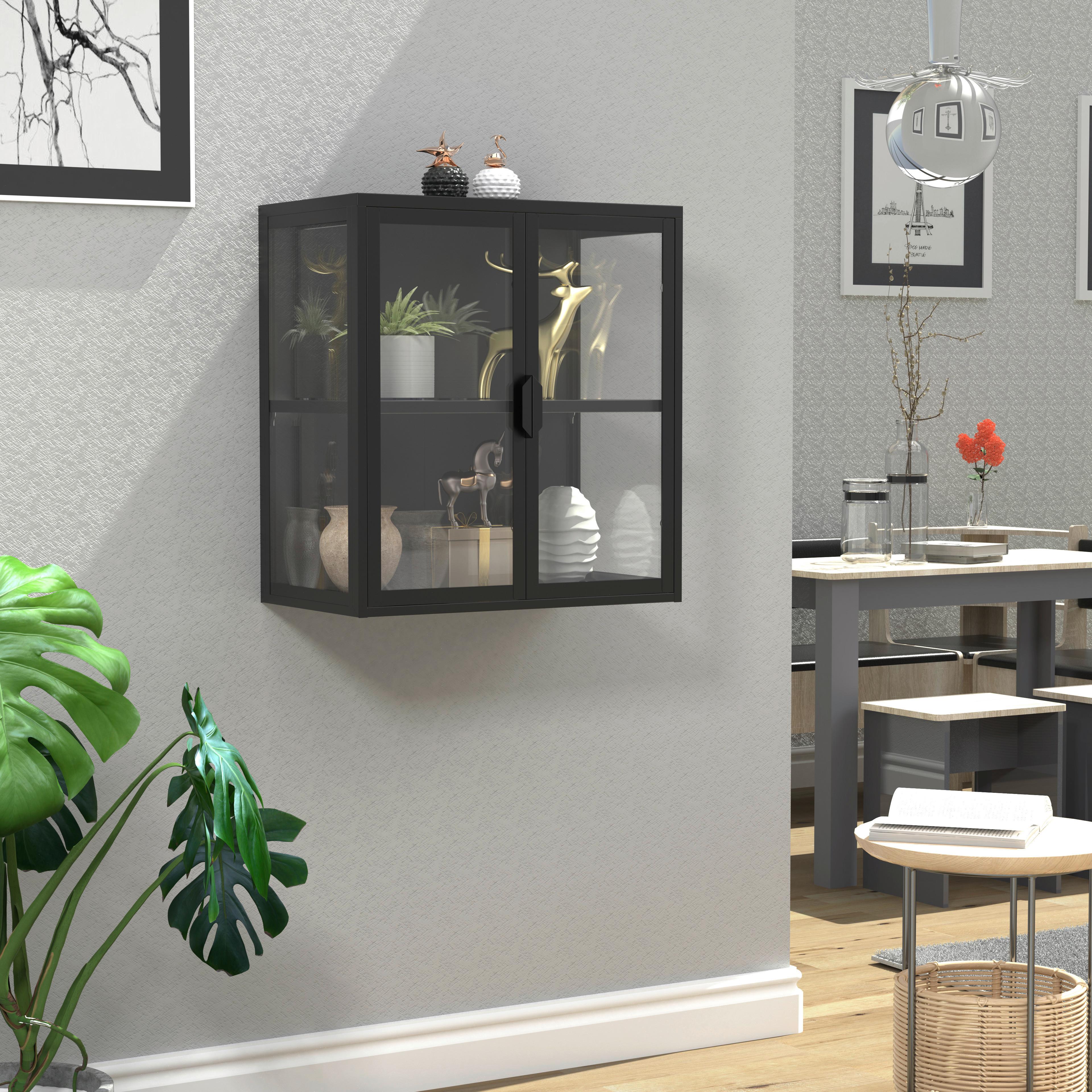 Hängevitrine Flokas Schwarz B: 60 cm - Transparent/Schwarz, Design, Glas/Metall (60/65/35cm) - MID.YOU