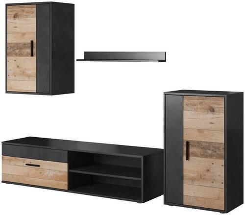 Obývací stěna BERNO - přírodní barvy/antracitová, Moderní, kompozitní dřevo/plast (190/150/40cm) - P & B