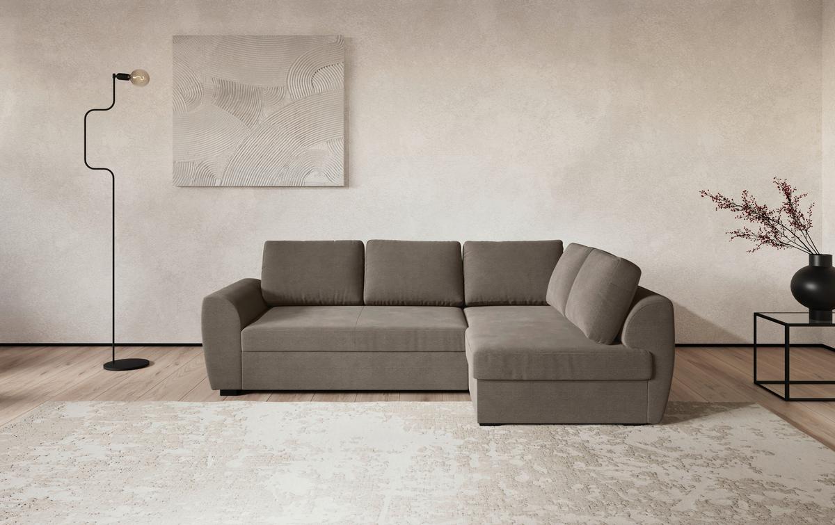 Ecksofa mit Bettfunktion Drift Cord taupe, B: 253cm - Taupe/Schwarz, Trend, Textil (253/86/154cm)