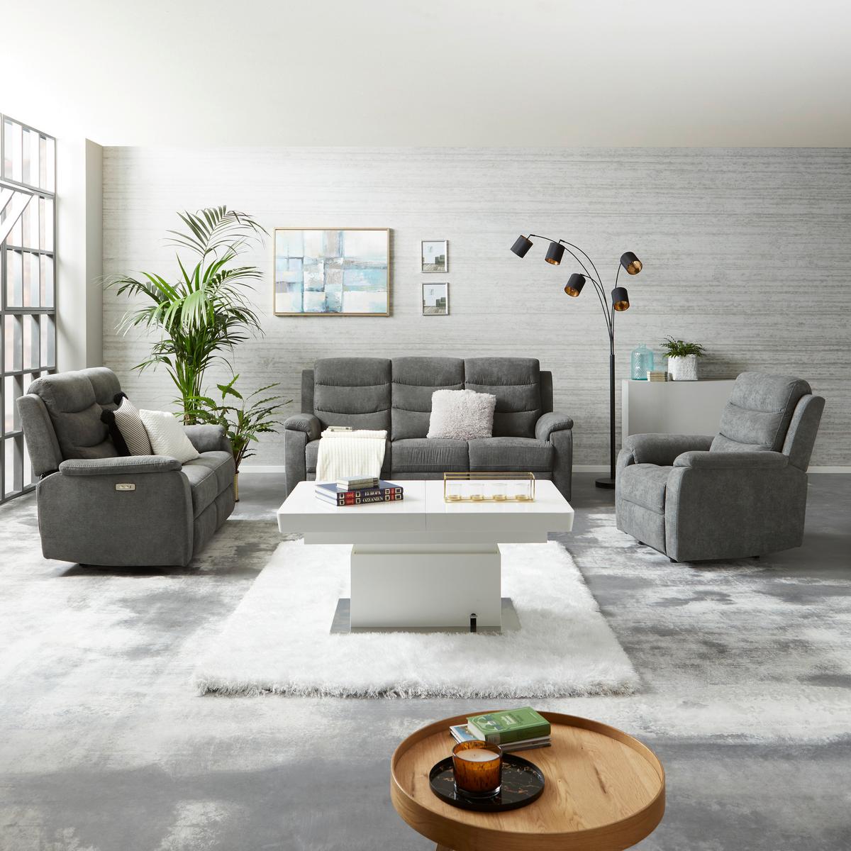 3-Sitzer-Sofa Manchester Mit Relaxfunktion Grau B: 208 cm - Schwarz/Grau, KONVENTIONELL, Textil (208/102/93cm) - Ondega