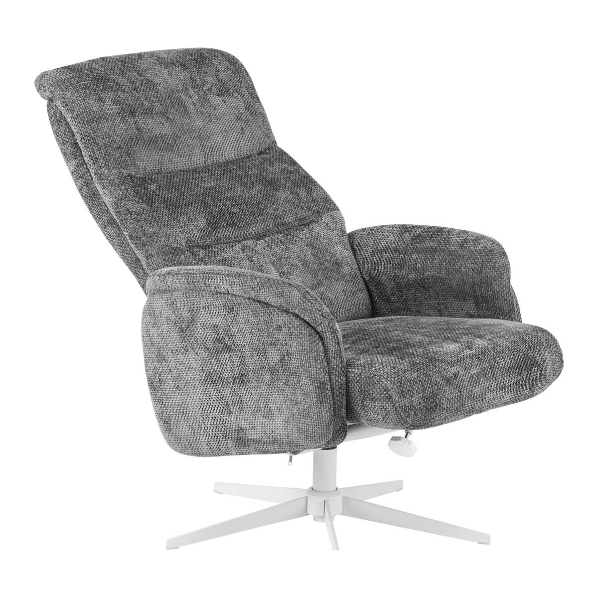 Relaxačné kreslo STAR, grafitová ženilka, s taburetom - biela/grafitová, Modern, kov/textil (72/107-95/86-110cm) - Mömax