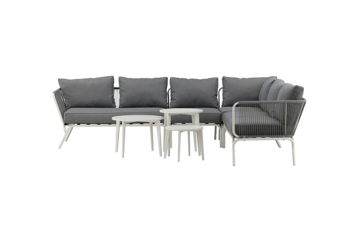 Loungegarnitur 4-tlg Roxo Metall/textil Mit Kissen - Weiß/Grau, KONVENTIONELL, Textil/Metall - Gardenson