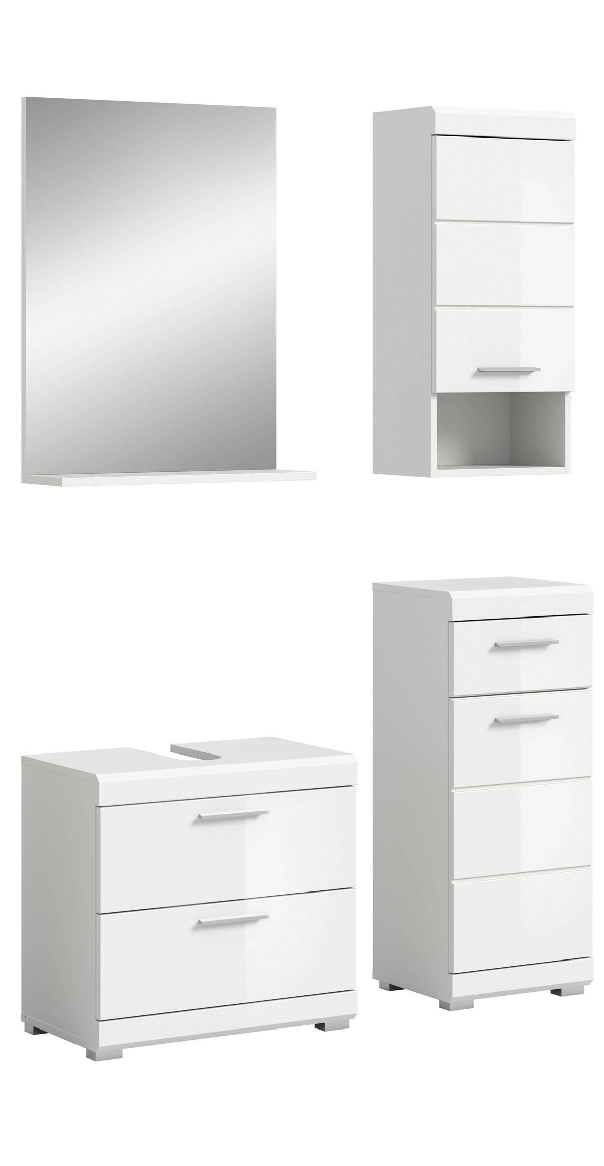 Badezimmer Scout Weiß B: 134 Cm - Weiß Hochglanz/Silberfarben, MODERN, Glas/Holzwerkstoff (134cm) - MID.YOU