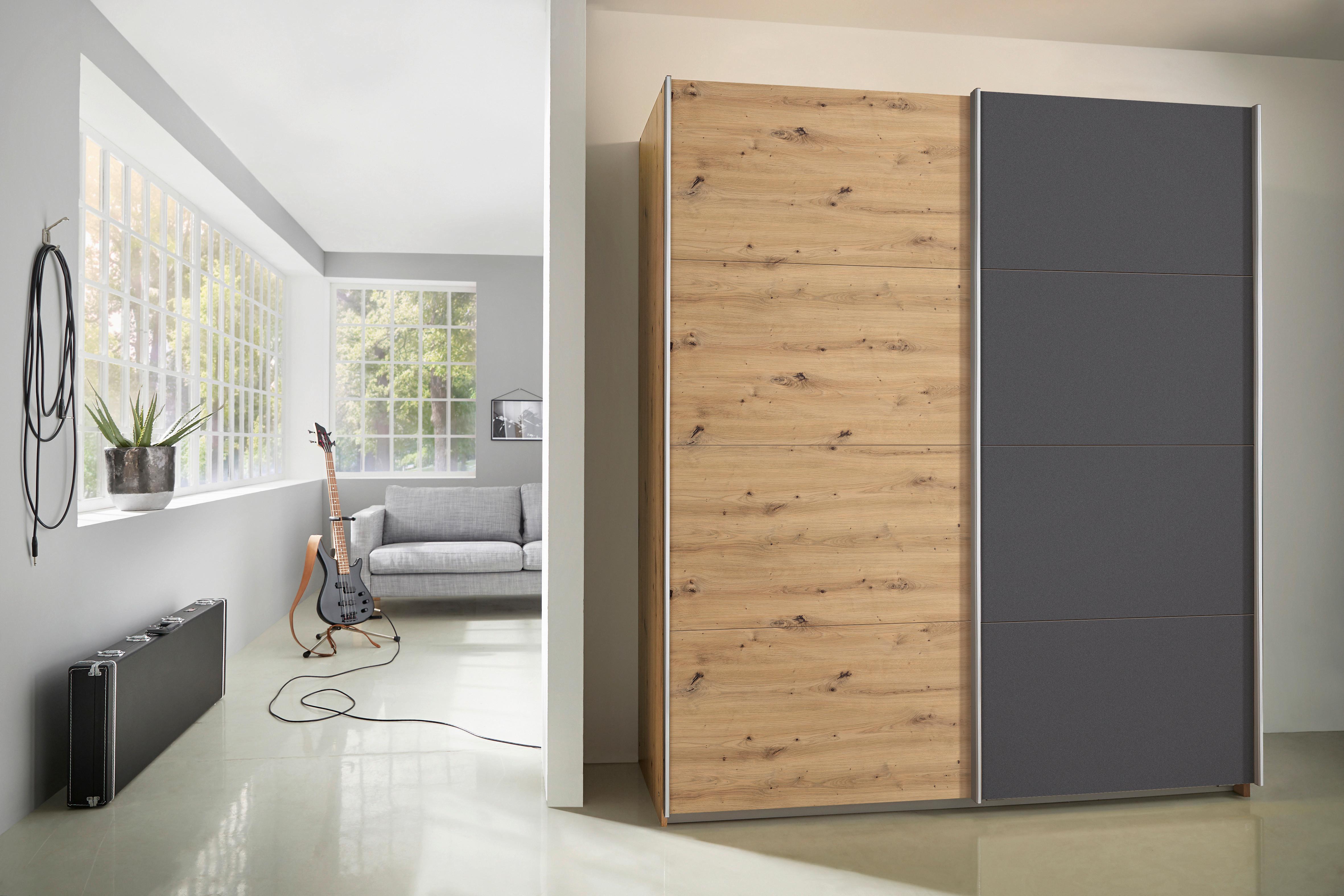Schwebetürenschrank Subito - Graphitfarben/Eiche Artisan, MODERN, Holzwerkstoff (181/197/61cm) - Rauch Möbel