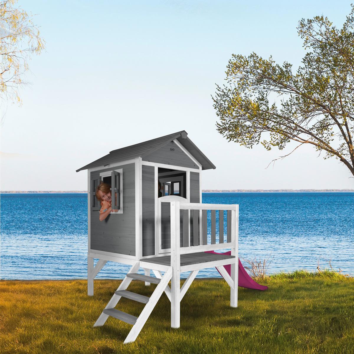 Spielhaus Grau/Weiß/Pink L: 167 B:240 H:189 - Anthrazit/Lila, LIFESTYLE, Holz/Kunststoff (167/240/189cm)