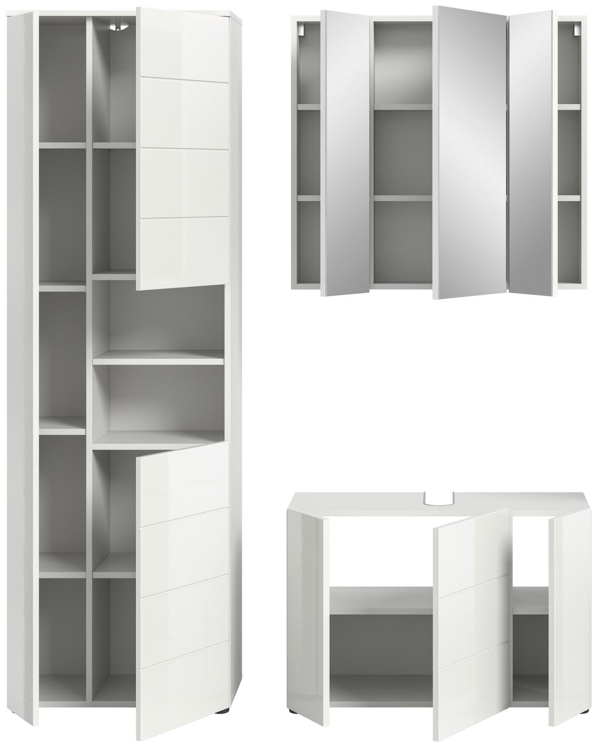 Badezimmer Vira Weiß B: 142 cm - Weiß Hochglanz/Schwarz, MODERN, Holzwerkstoff (142cm) - MID.YOU