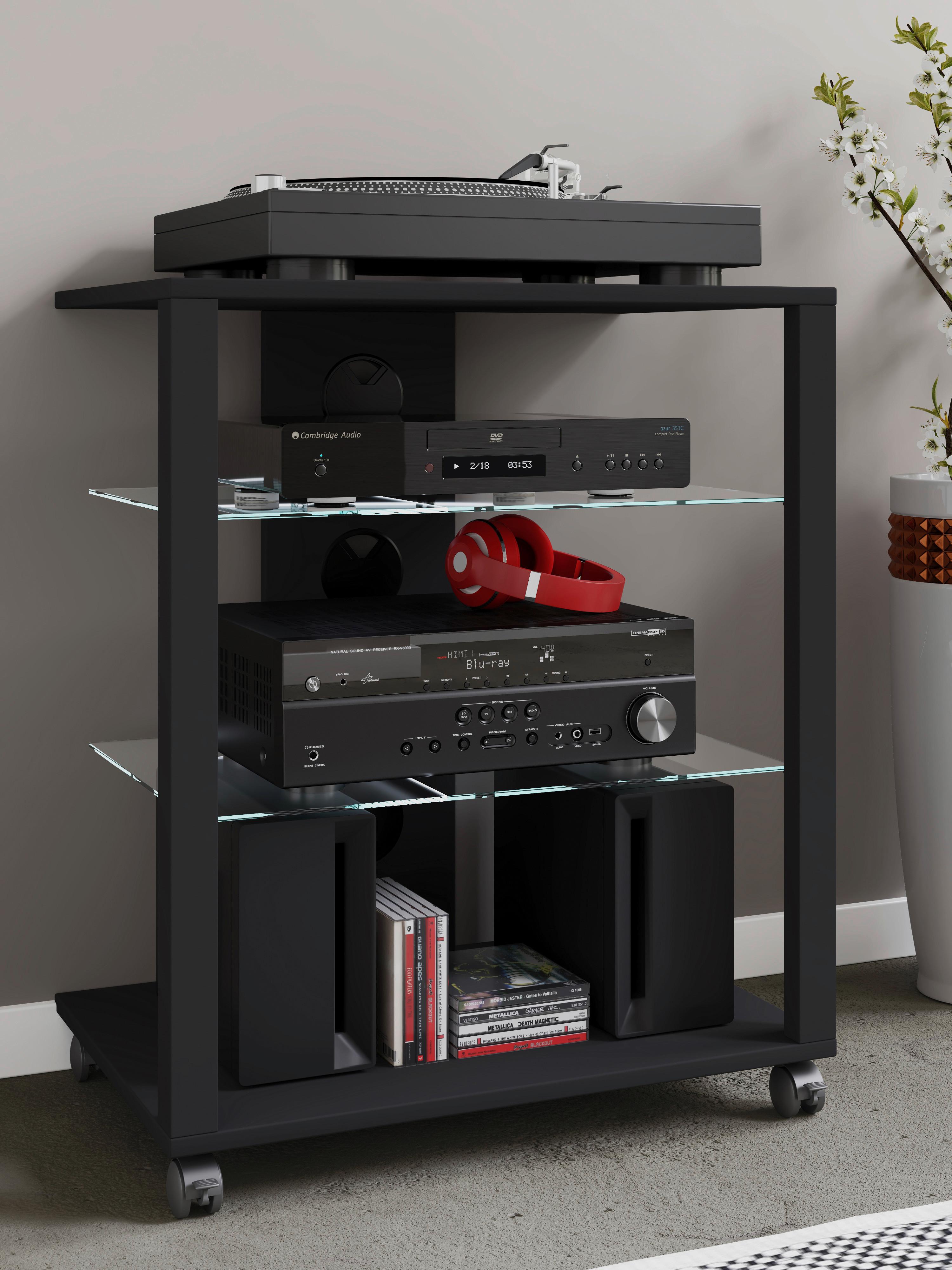 TV-Rack Folas B: 60 cm Schwarz mit Kabeldurchlass - Schwarz, Basics, Holzwerkstoff/Kunststoff (60/70/41cm) - MID.YOU