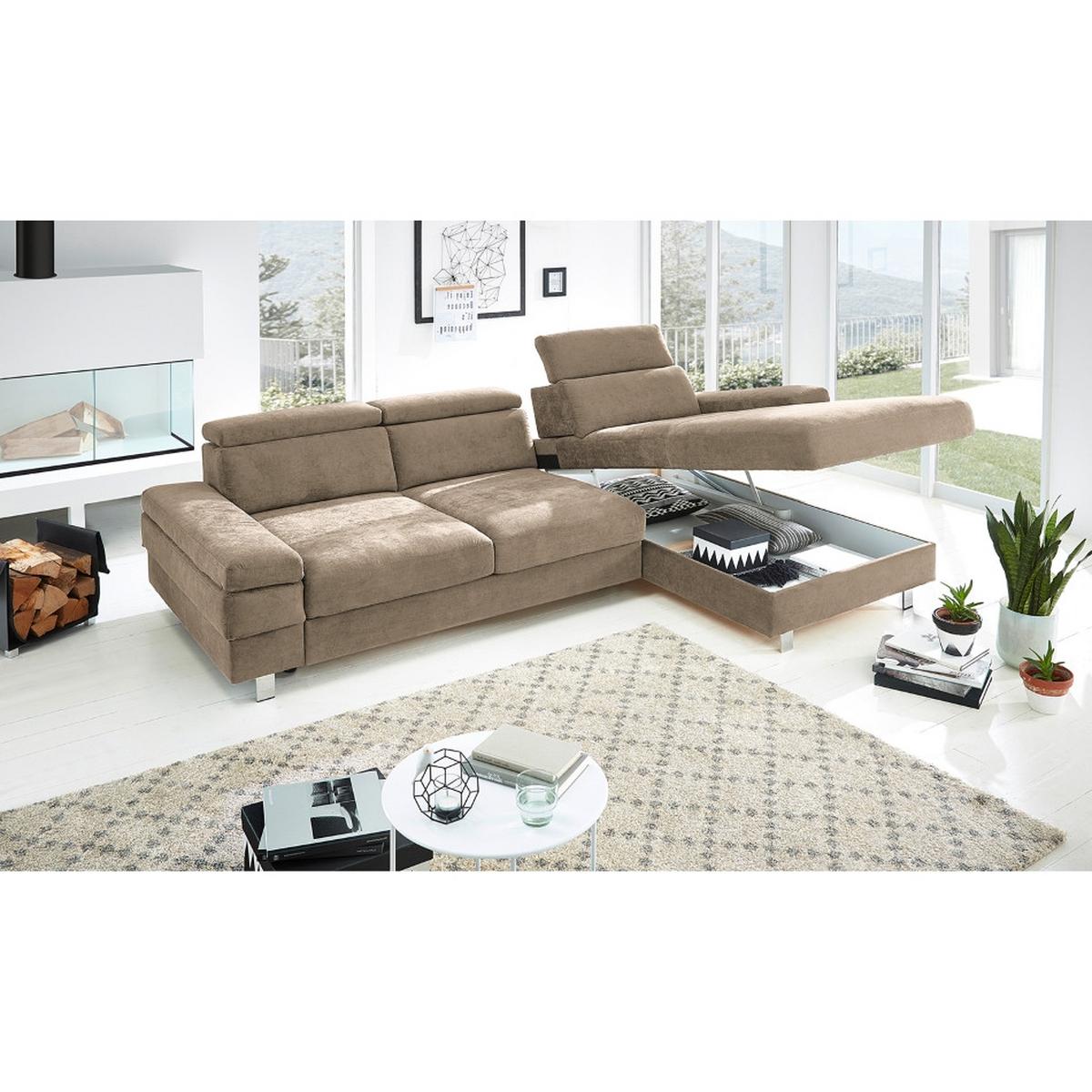 Ecksofa Elvis Schlammfarben S: 259x182 Cm - Schlammfarben/Silberfarben, KONVENTIONELL, Textil (259/182cm) - Trendmanufaktur