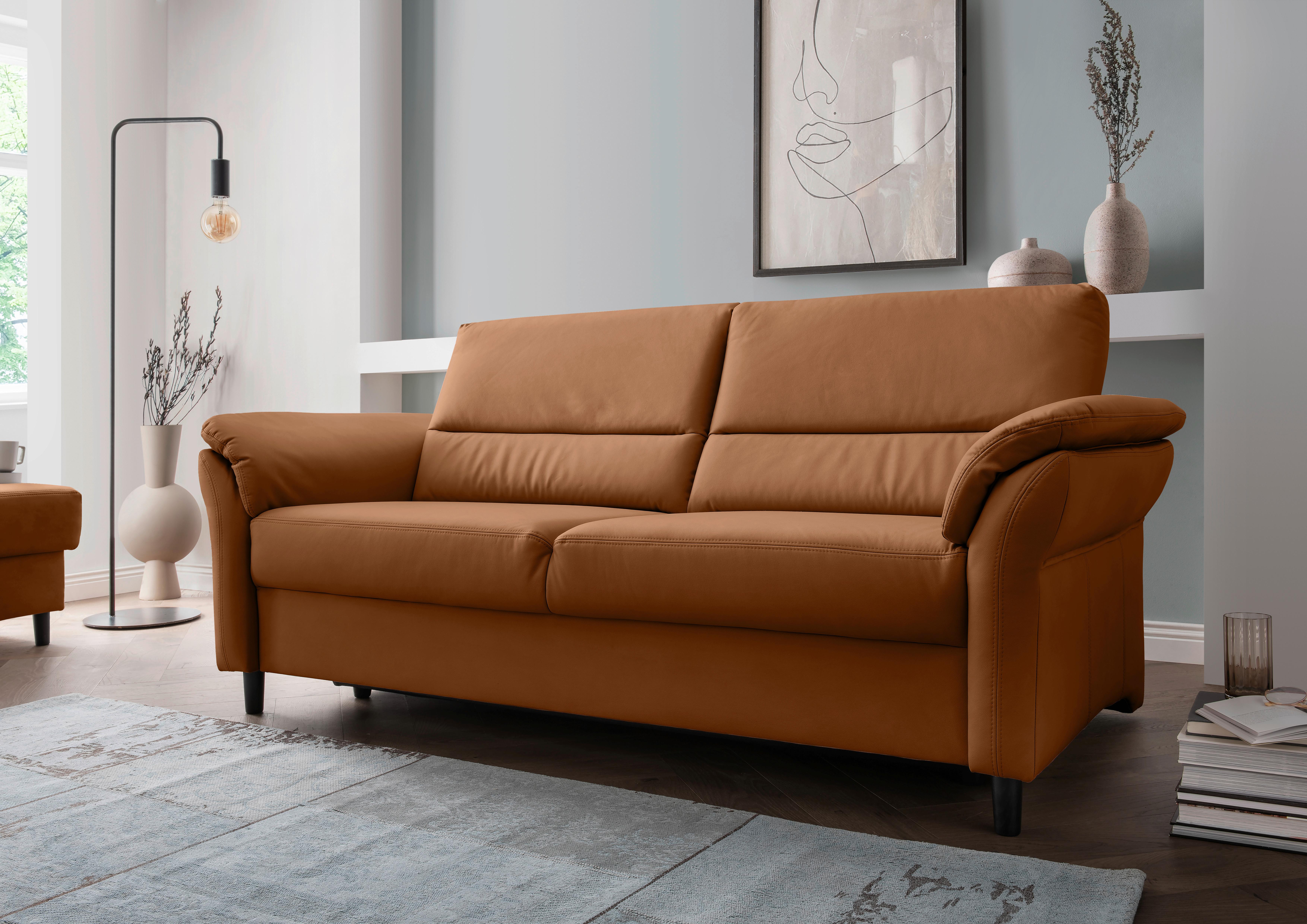 3-Sitzer-Sofa Cavoli, Cognac B: 192 cm - Cognac/Schwarz, MODERN, Textil (192/90/89cm) - Livetastic