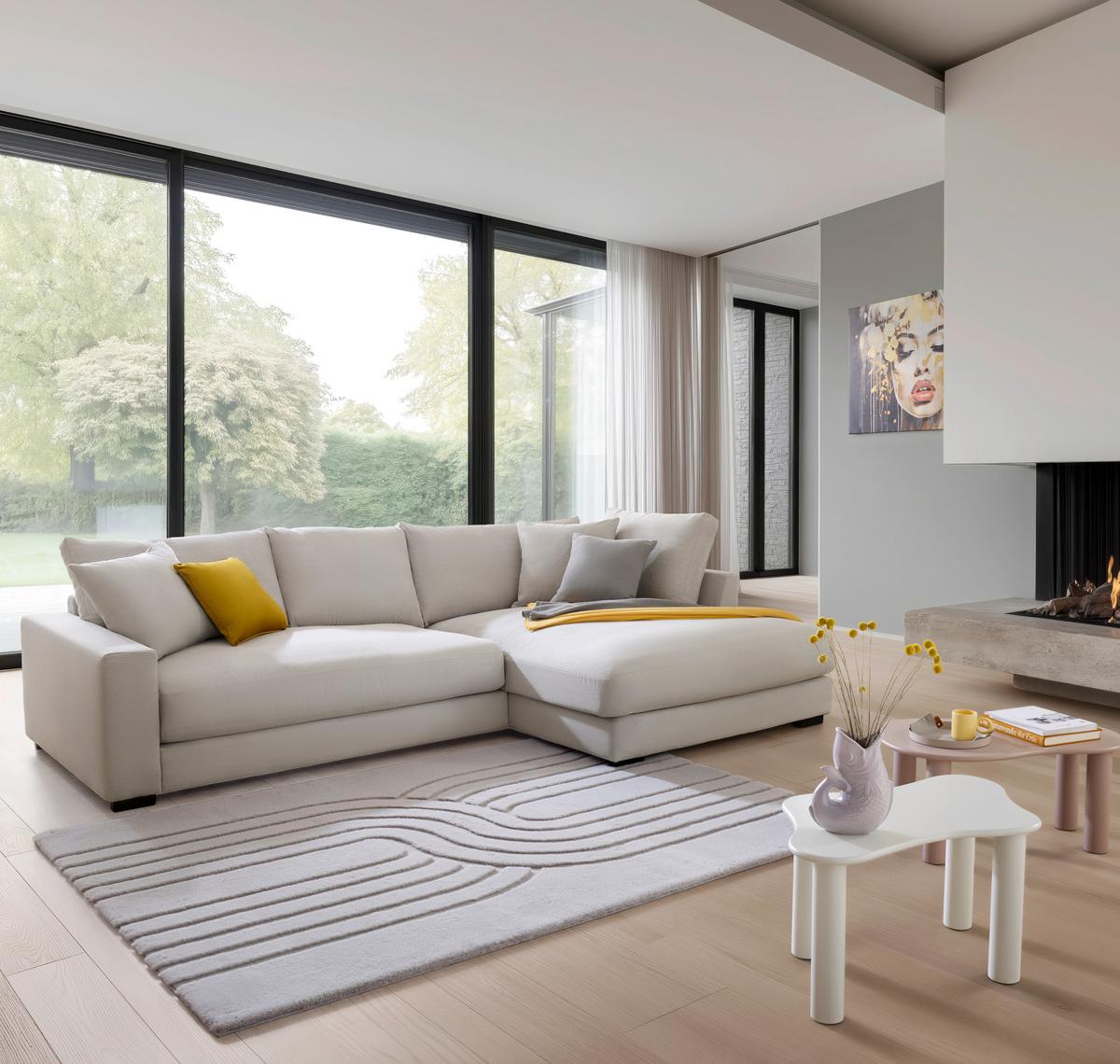 Rohová sedačka PEDRO, pravá, béžová, s vankúšmi - čierna/béžová, Modern, textil/plast (300/83/190cm) - Mömax