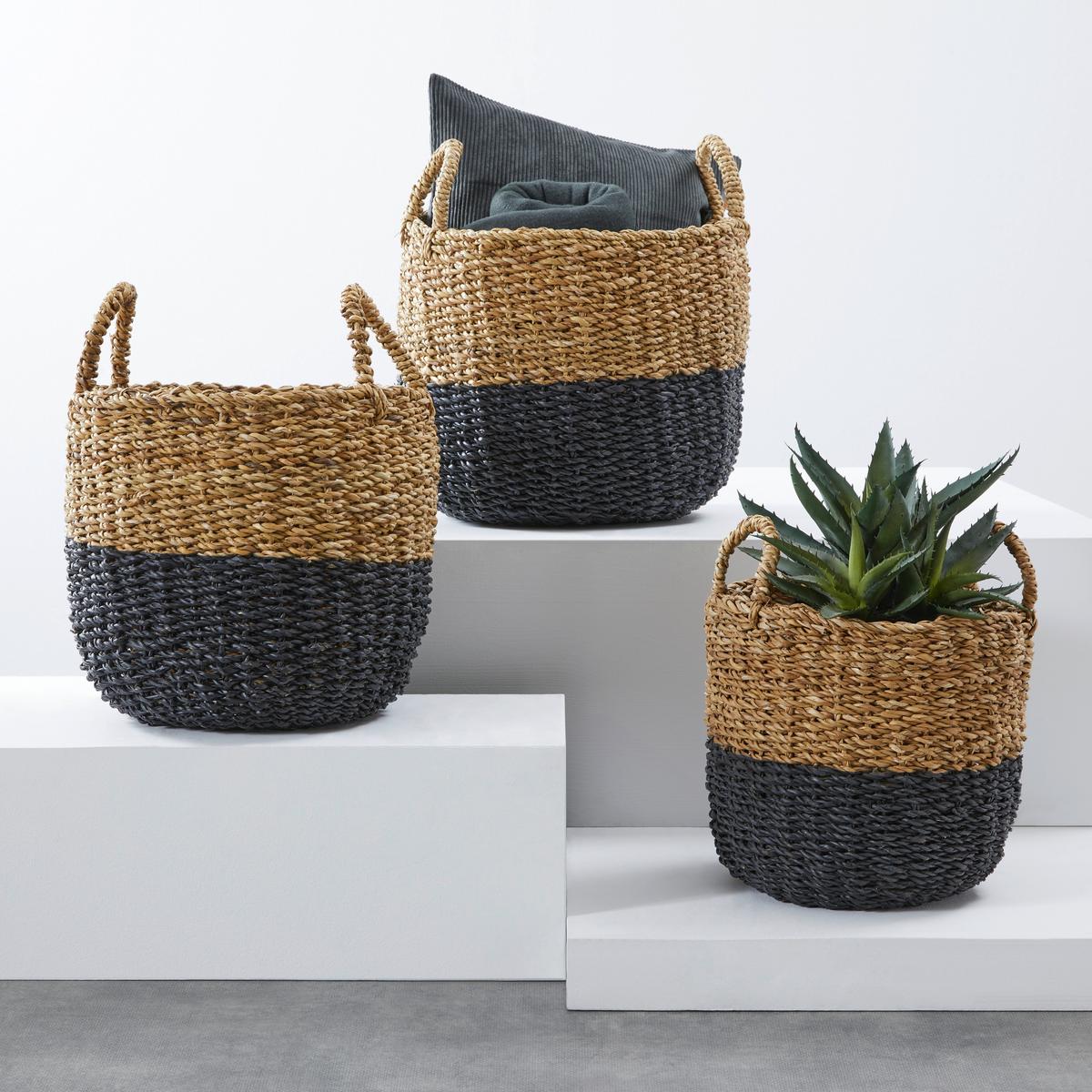 Dekorační košík Ø ca. 40cm - černá/přírodní barvy, Natur, přírodní materiály (40/41cm)