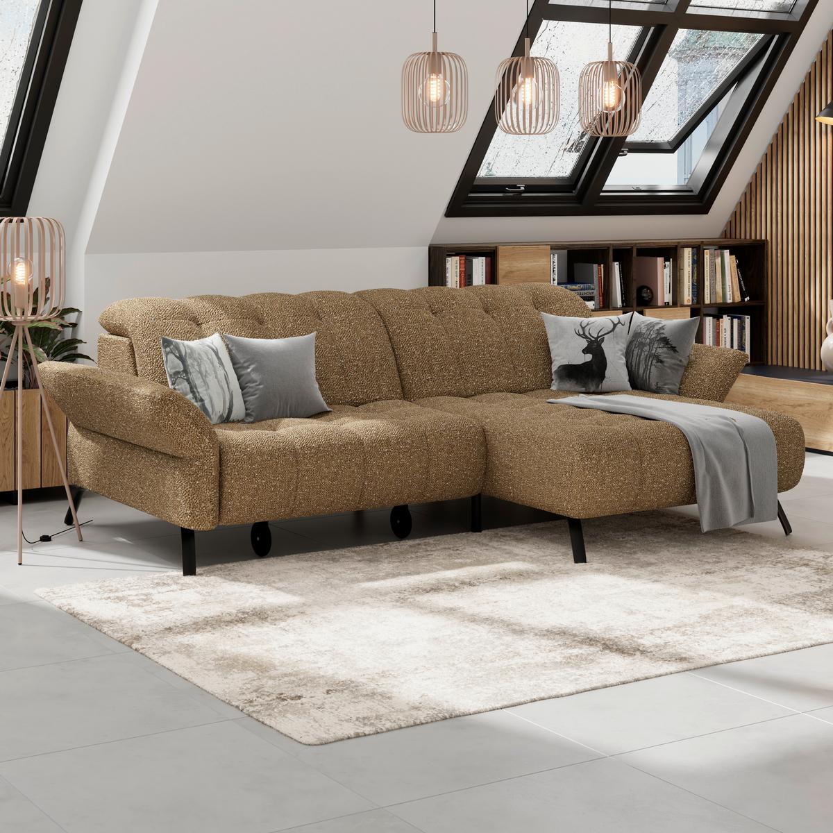 Ecksofa Coast Cognac B: 244-270 cm - Cognac/Schwarz, KONVENTIONELL, Holzwerkstoff/Textil (244/173cm)