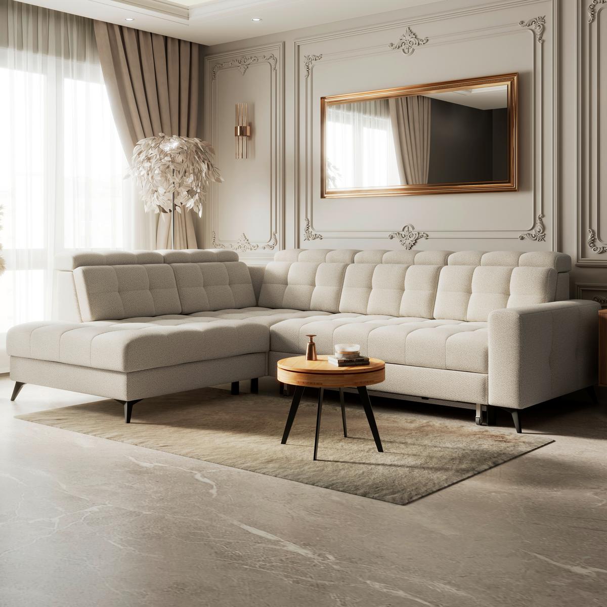 Ecksofa Barletta New Velours Beige, 228x289cm - Beige/Schwarz, ROMANTIK / LANDHAUS, Textil (228/289cm) - Luca Bessoni