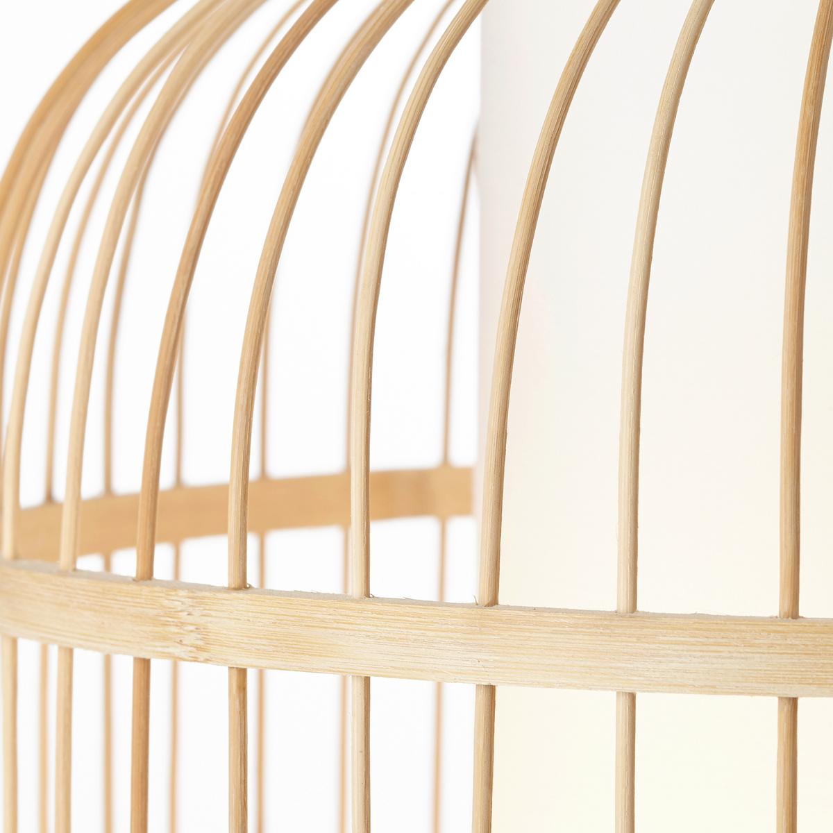 Hängeleuchte Bones H: 150 cm 1-Flammig, Käfig-Form - Naturfarben/Weiß, Natur, Holz/Textil (30/150cm) - Brilliant