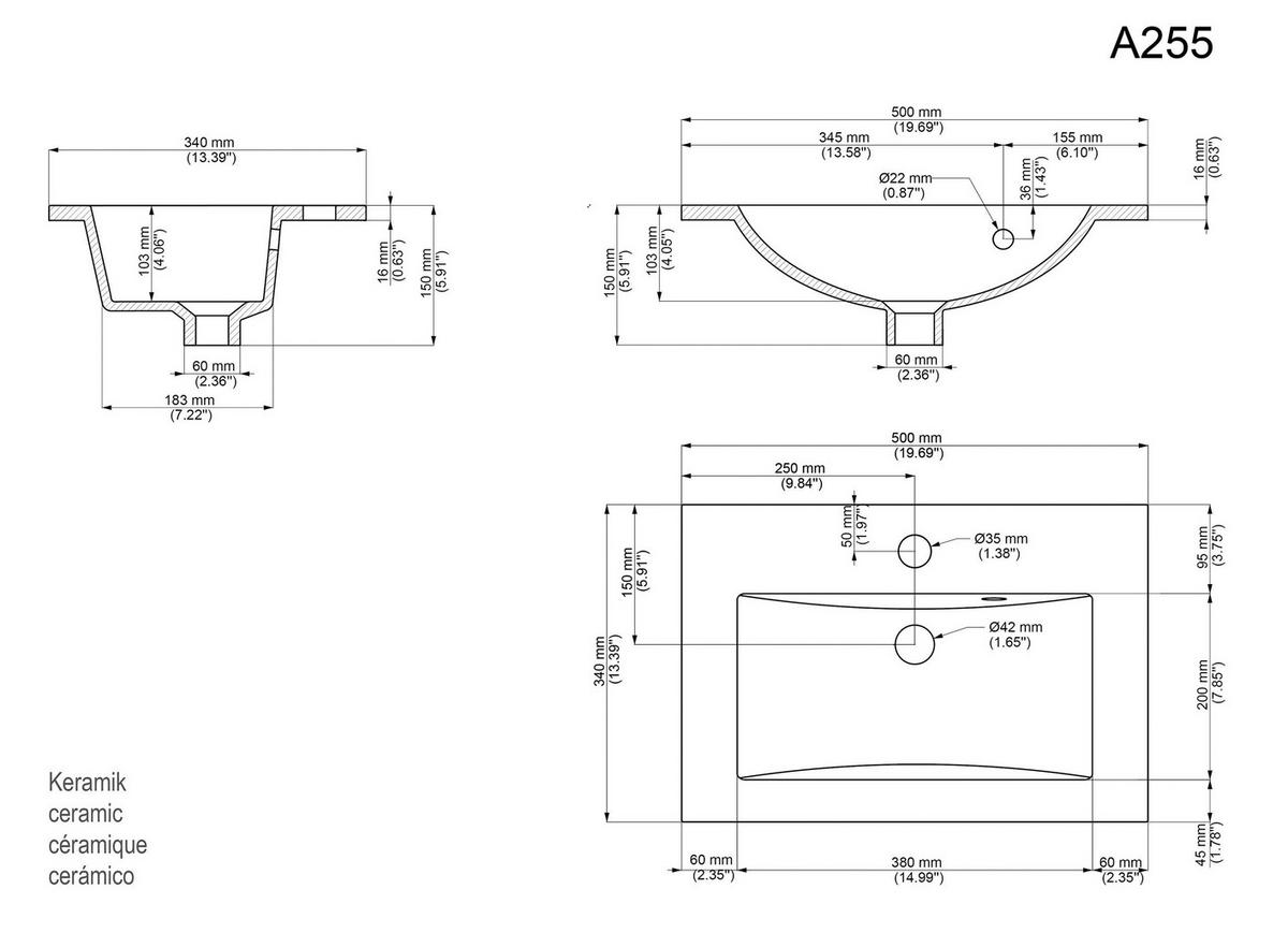 Badezimmer Portus Graphitfarben B: 50 cm - Graphitfarben/Weiß, MODERN, Keramik/Holzwerkstoff (50cm) - MID.YOU