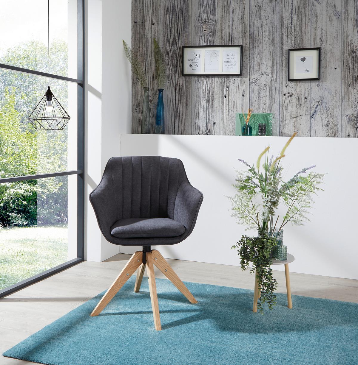 Armlehnstuhl Belluno Anthrazit Mit Drehbarer Sitzfläche - Eichefarben/Anthrazit, MODERN, Holz/Textil (60/88/57,5cm) - MID.YOU