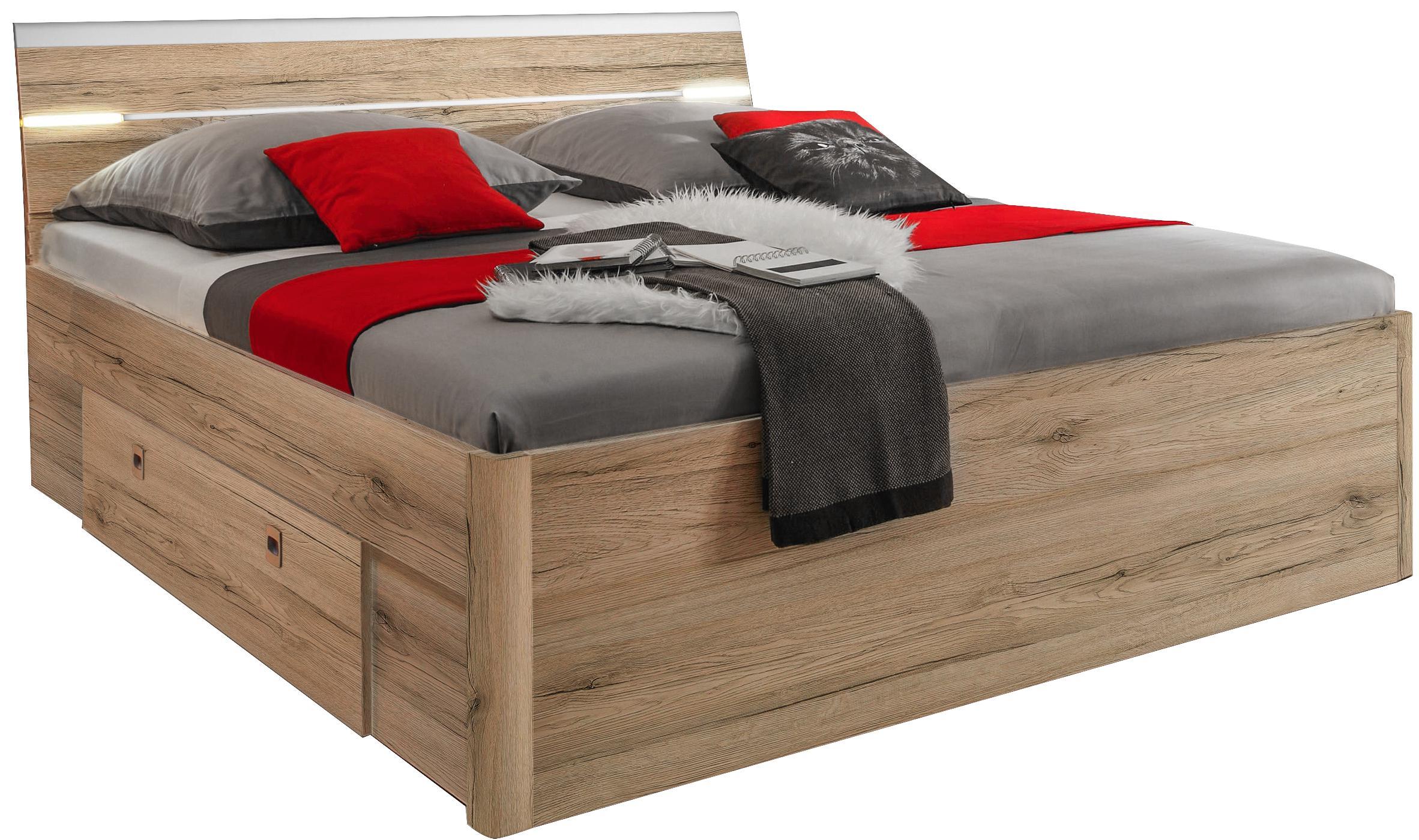 Bett Mars 140x200 San Remo Eiche - Eichefarben/Weiß, MODERN, Holzwerkstoff (145/97/216cm)