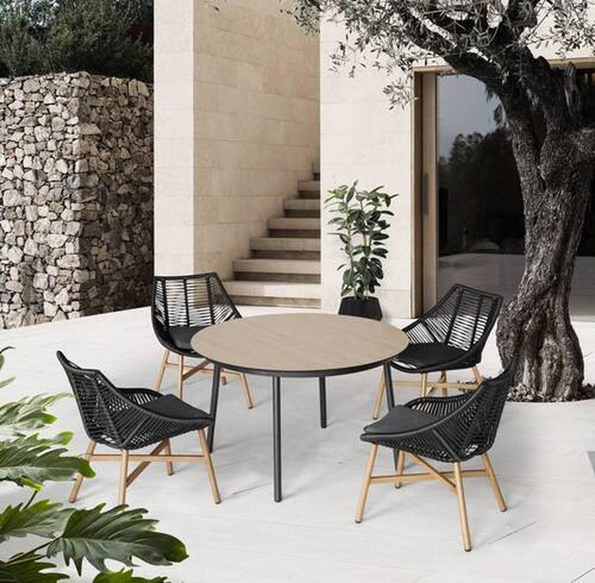 ZAHRADNÍ SESTAVA CARMELO -INT- - barvy teak/černá, Moderní, kov/textil - Premium Living