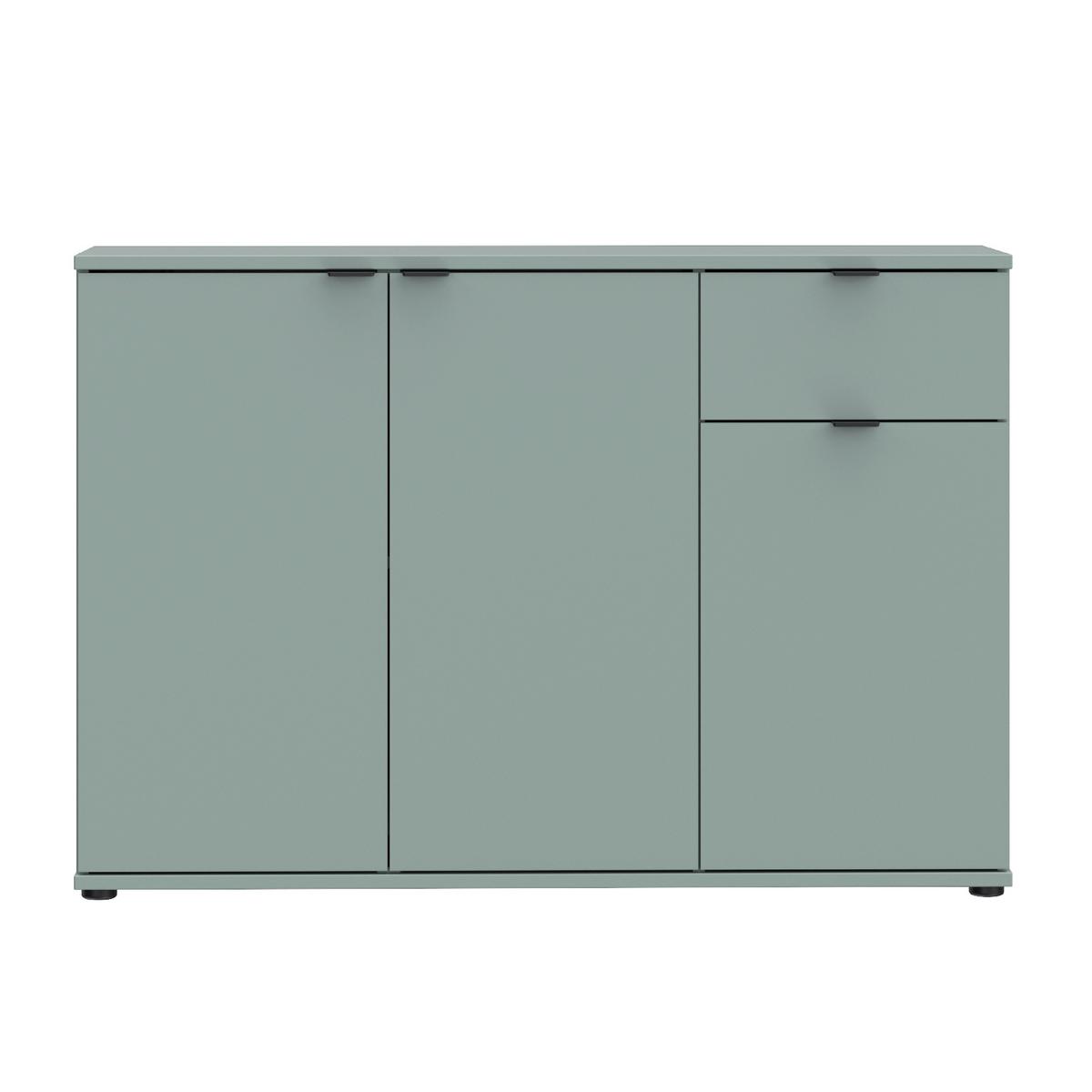 Komoda Ganymede, šalviovozelená, š: 120 cm - čierna/šalviovozelená, Modern, kartón/kov (119,8/82,3/34,1cm)