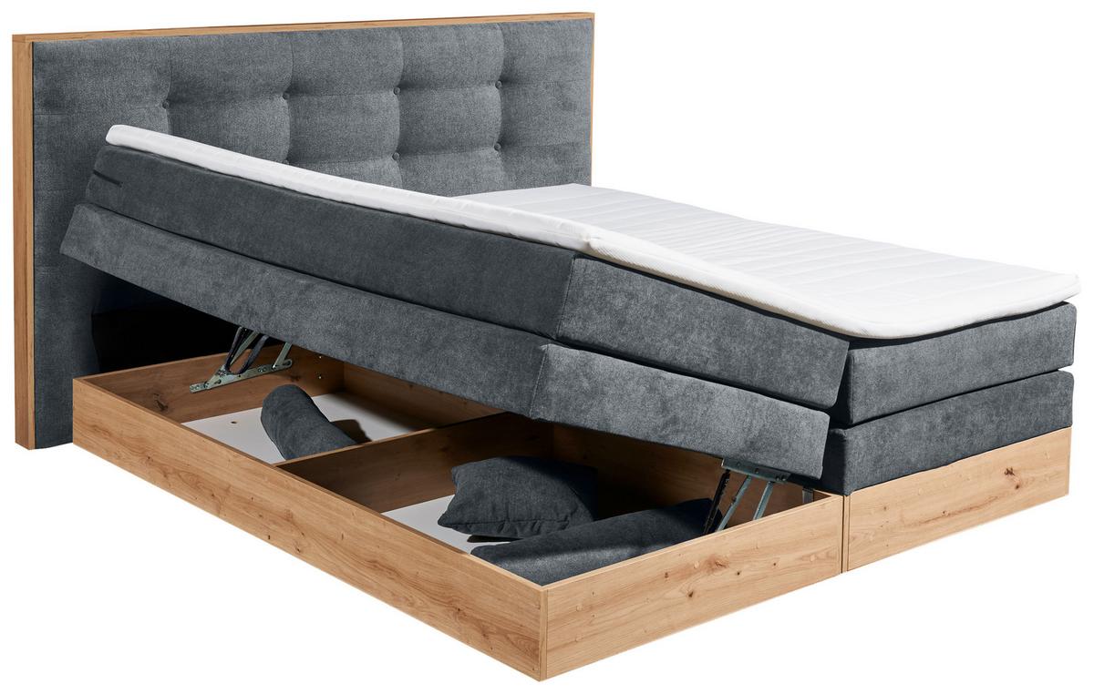Boxspringbett mit Topper, Bettkasten 180x200 Preston - Anthrazit, MODERN, Holz/Holzwerkstoff (180/200cm) - Livetastic