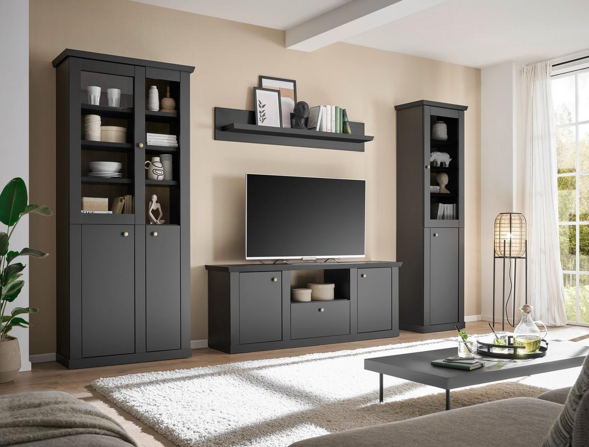 Vitrine Lincoln Schwarz/Eichefarben B: 55cm - Eichefarben/Schwarz, Design, Holzwerkstoff (55/200/39cm) - MID.YOU