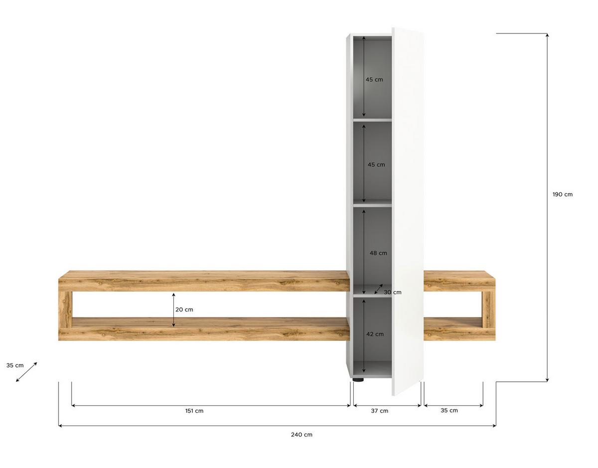 Wohnwand Samba, Eiche Wotan B:240 Cm - Eiche Wotan/Schwarz, Design, Holzwerkstoff (240/190/35cm) - MID.YOU