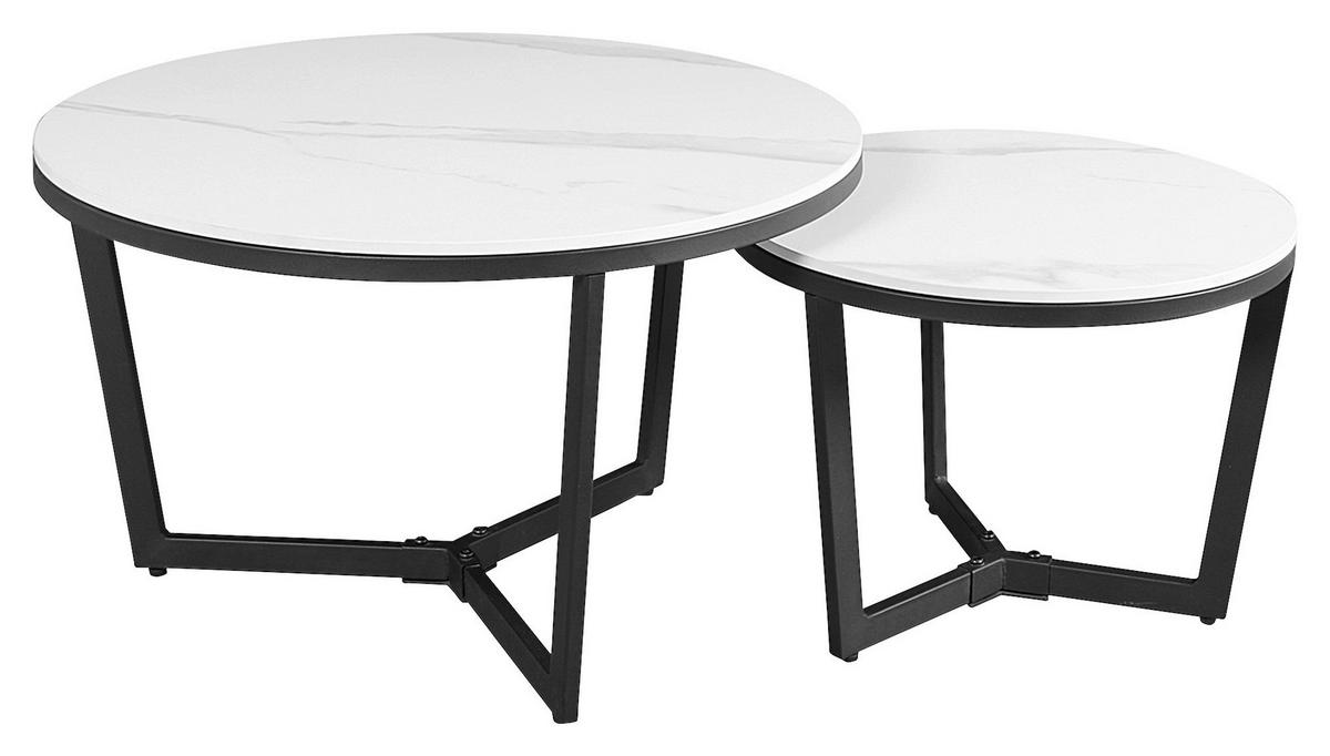 Couchtisch Ivan - Schwarz/Weiß, KONVENTIONELL, Stein/Metall (68,5/68,5/43cm) - MID.YOU