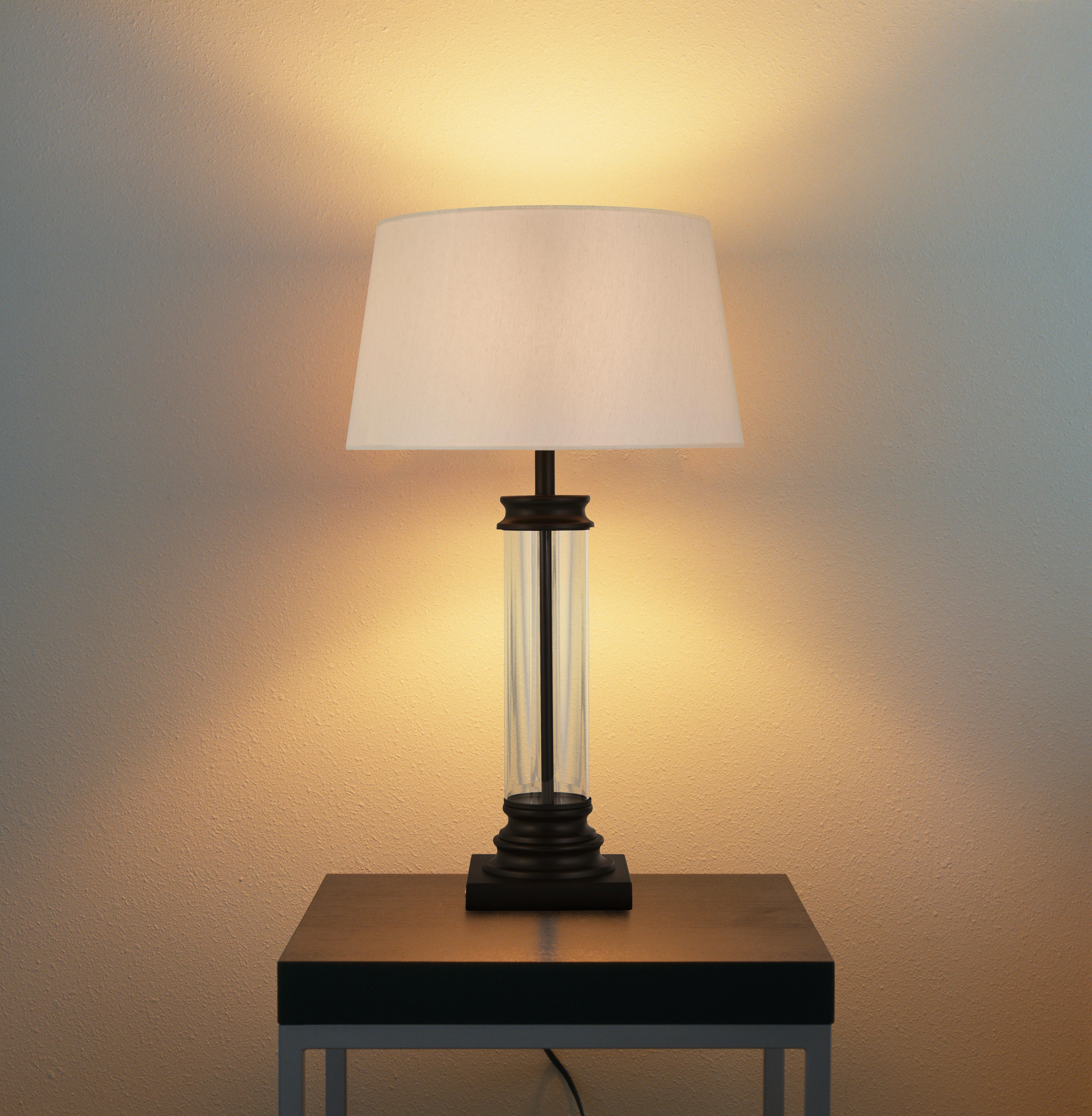 Tischleuchte Eu5141bk Pedestal - Schwarz/Weiß, KONVENTIONELL, Glas/Textil (37/62cm)