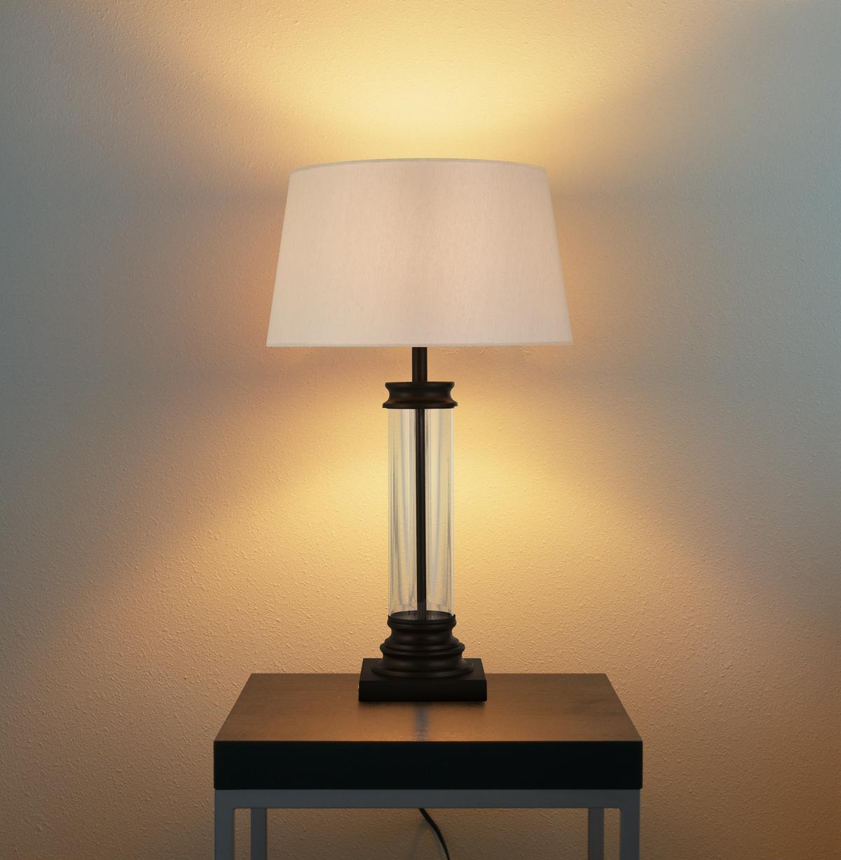 Tischleuchte Eu5141bk Pedestal - Schwarz/Weiß, KONVENTIONELL, Glas/Textil (37/62cm)