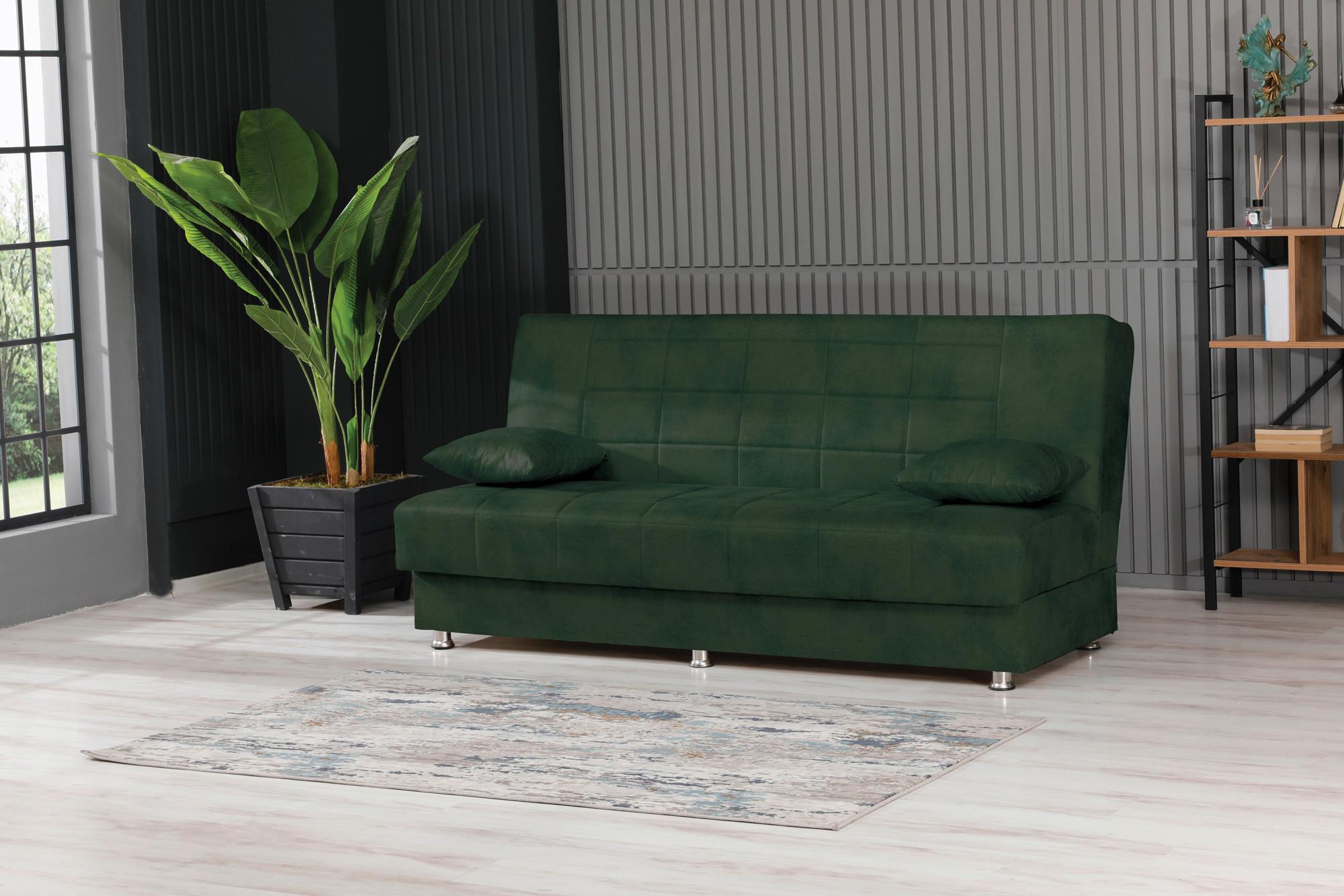 3-Sitzer-Sofa Hamilton Mit Schlaffunktion Grün - Chromfarben/Grün, Design, Textil (190/87/87cm) - Livetastic
